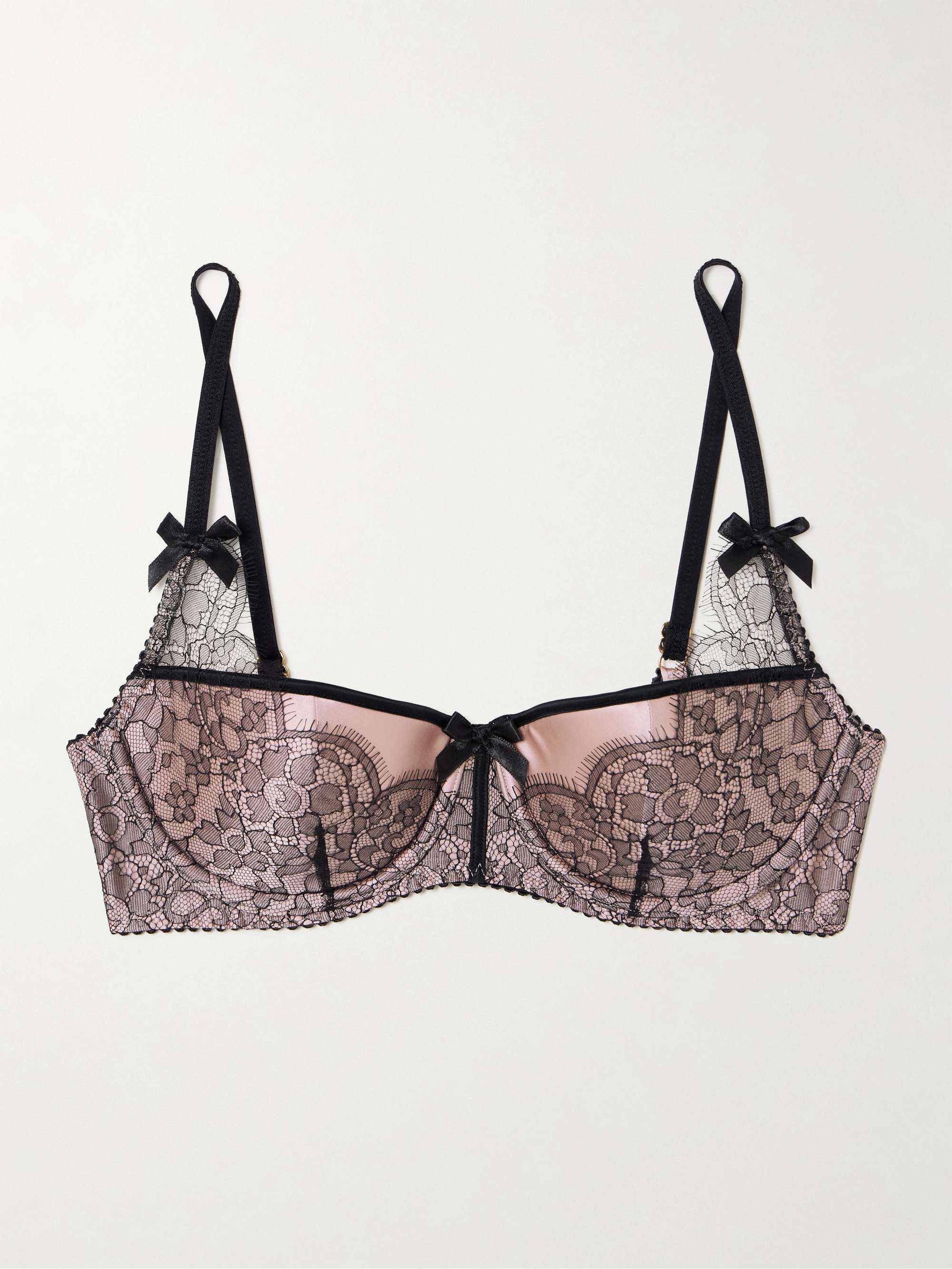Sammi bow-embellished Leavers lace-trimmed stretch silk-satin underwired balconette bra view