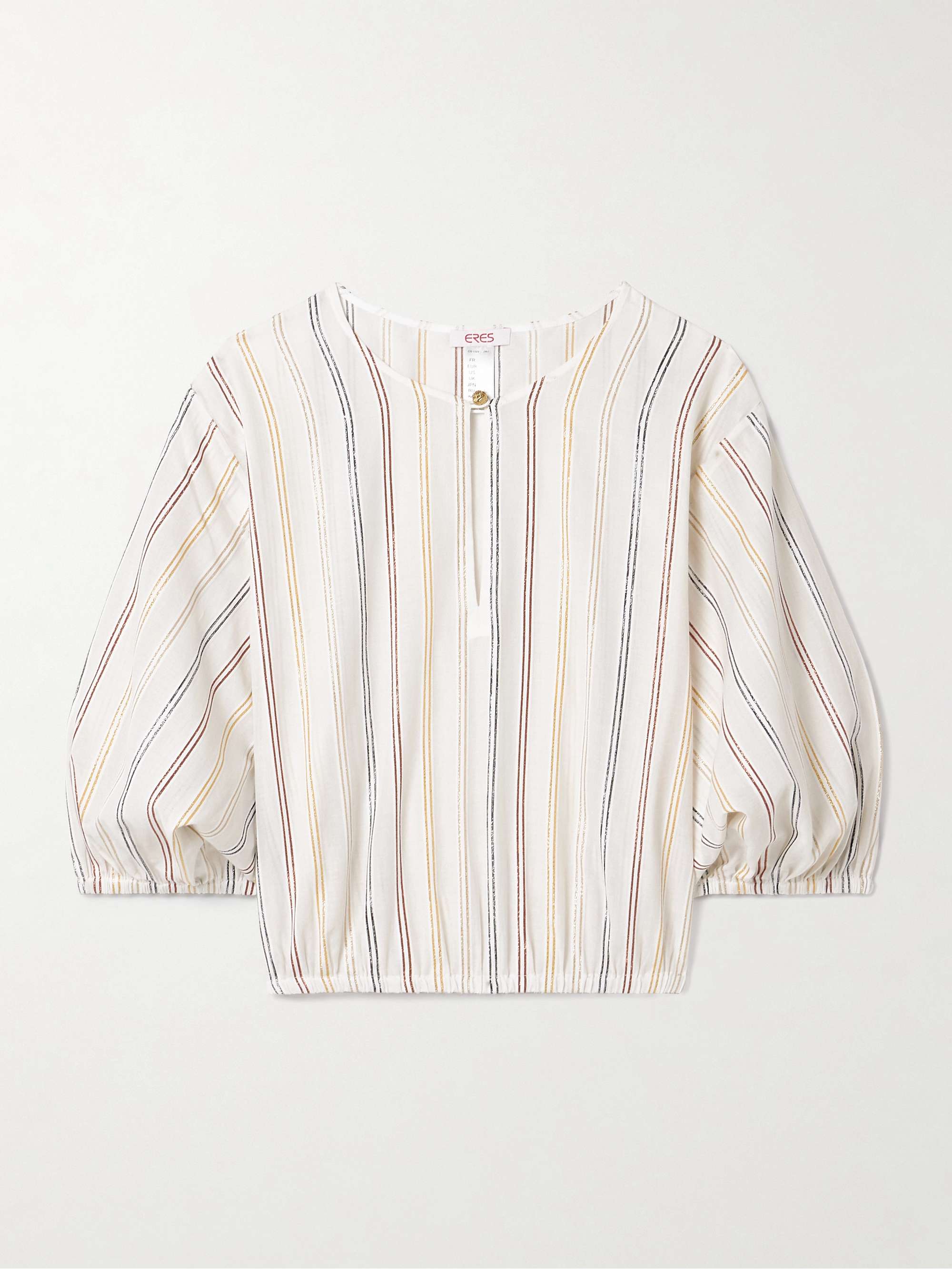 Irisée El Dorado cropped metallic striped cotton-blend voile top view