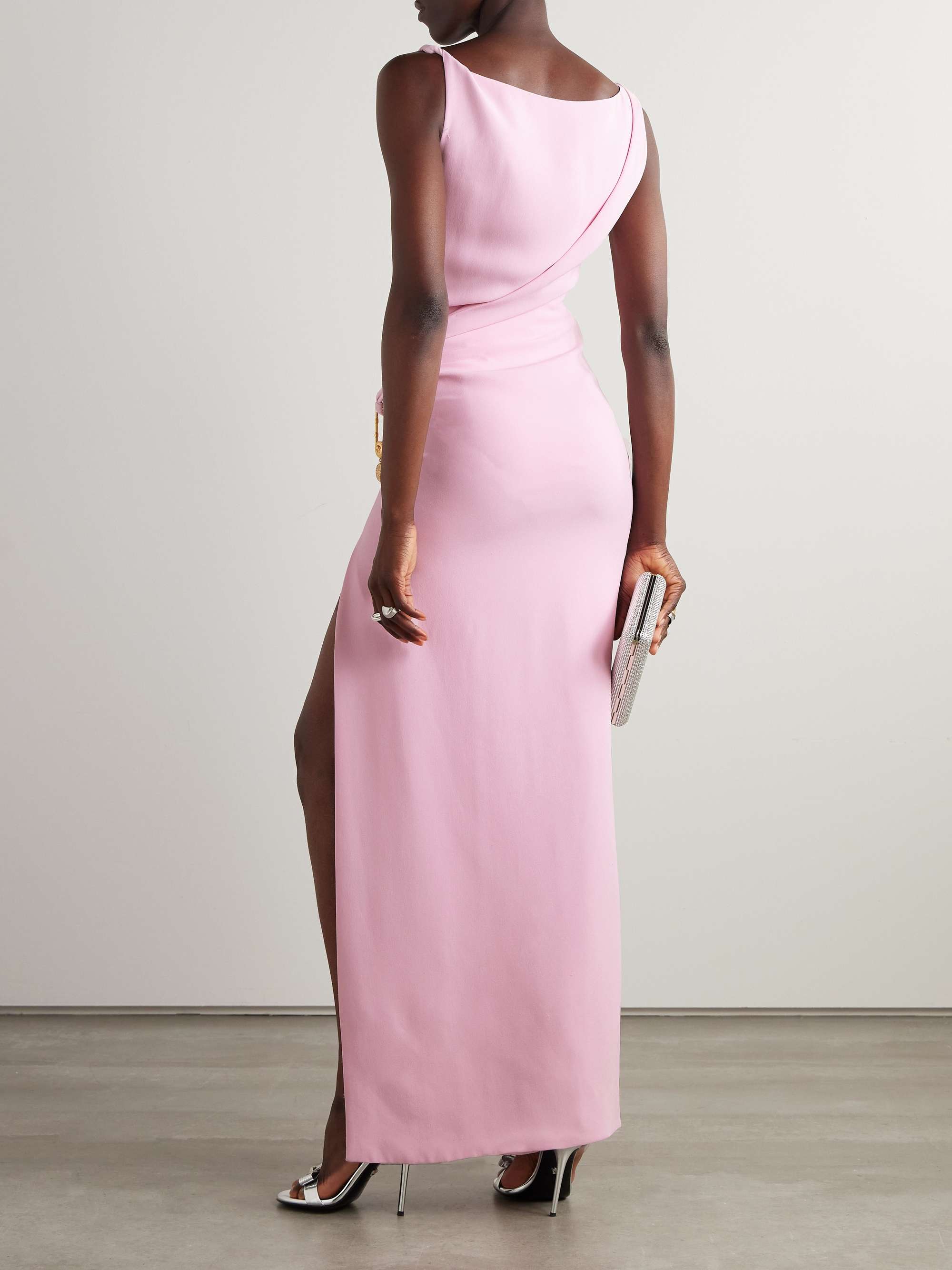 Embellished draped wrap-effect silk-cady gown view