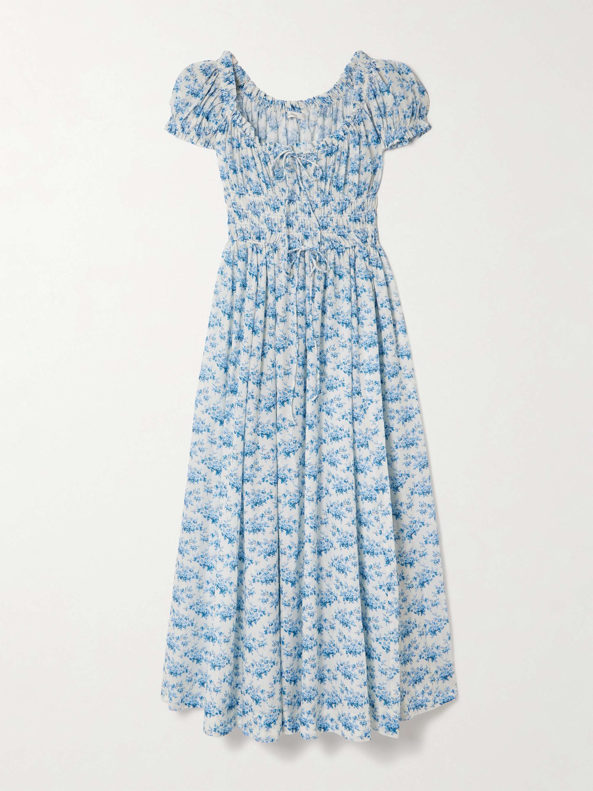 Ashlynn tie-detailed shirred floral-print organic cotton-voile midi dress view