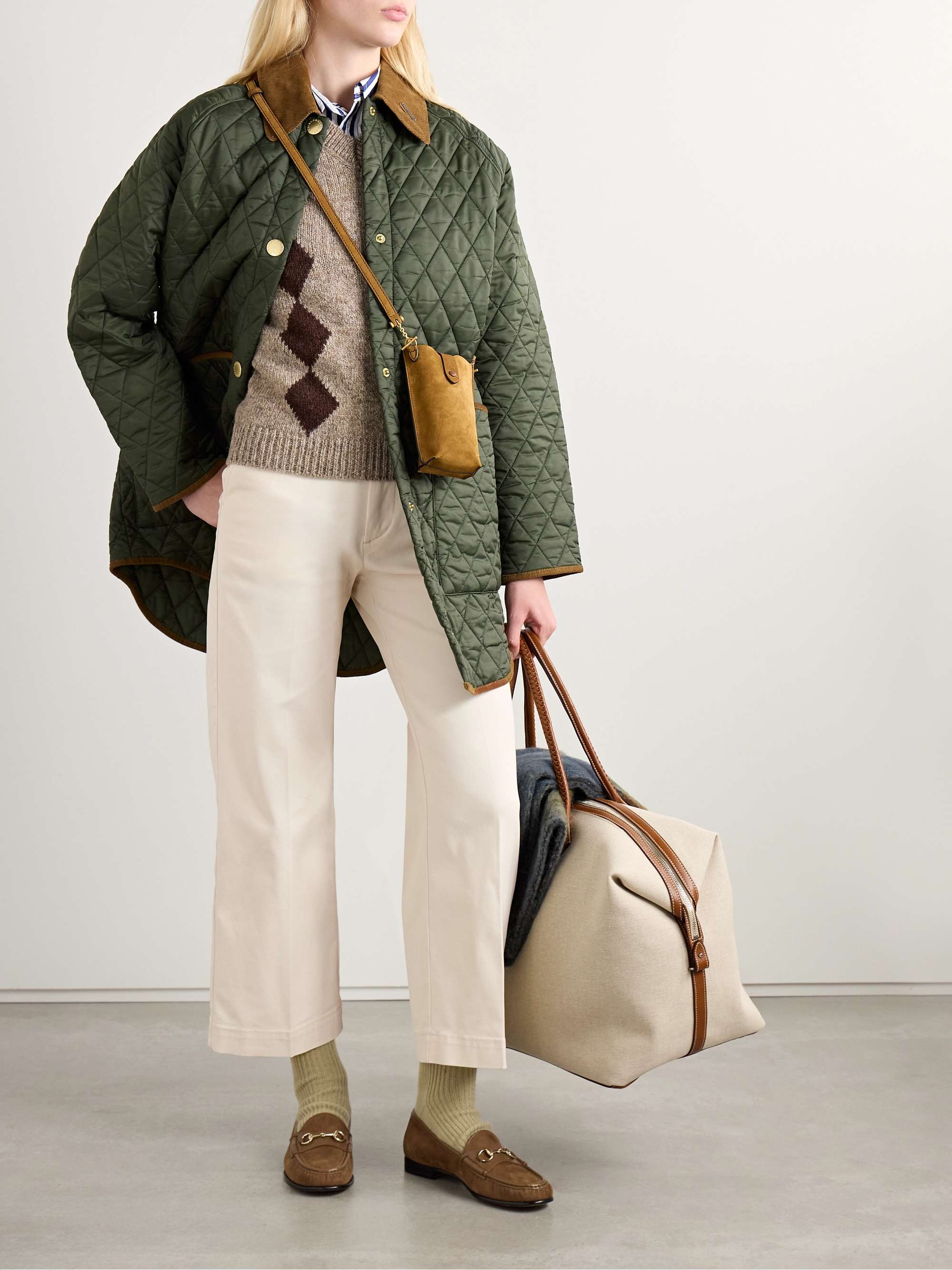 Cropped cotton-blend twill wide-leg pants view