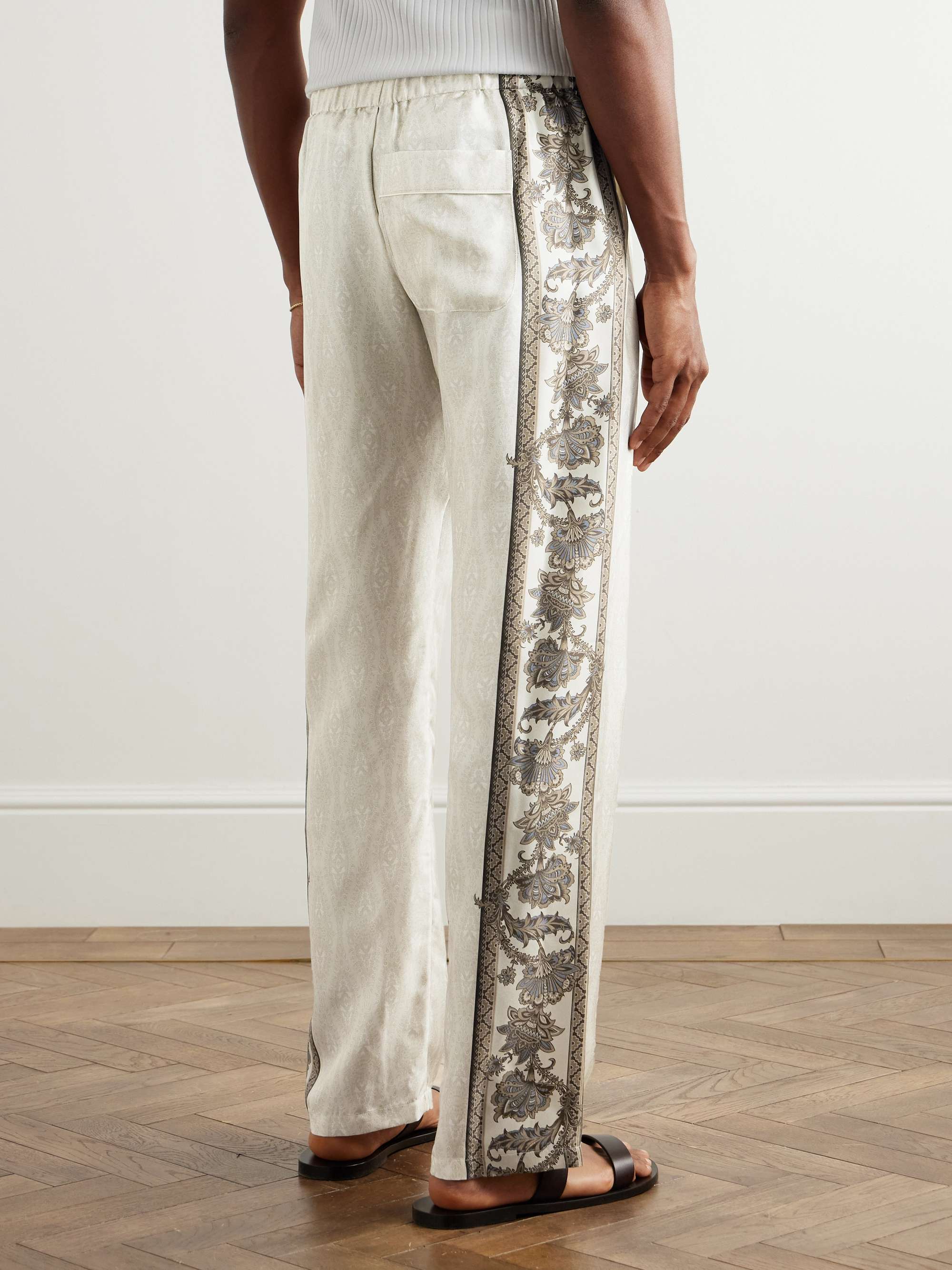 Slim-Fit Straight-Leg Printed Silk-Twill Trousers view
