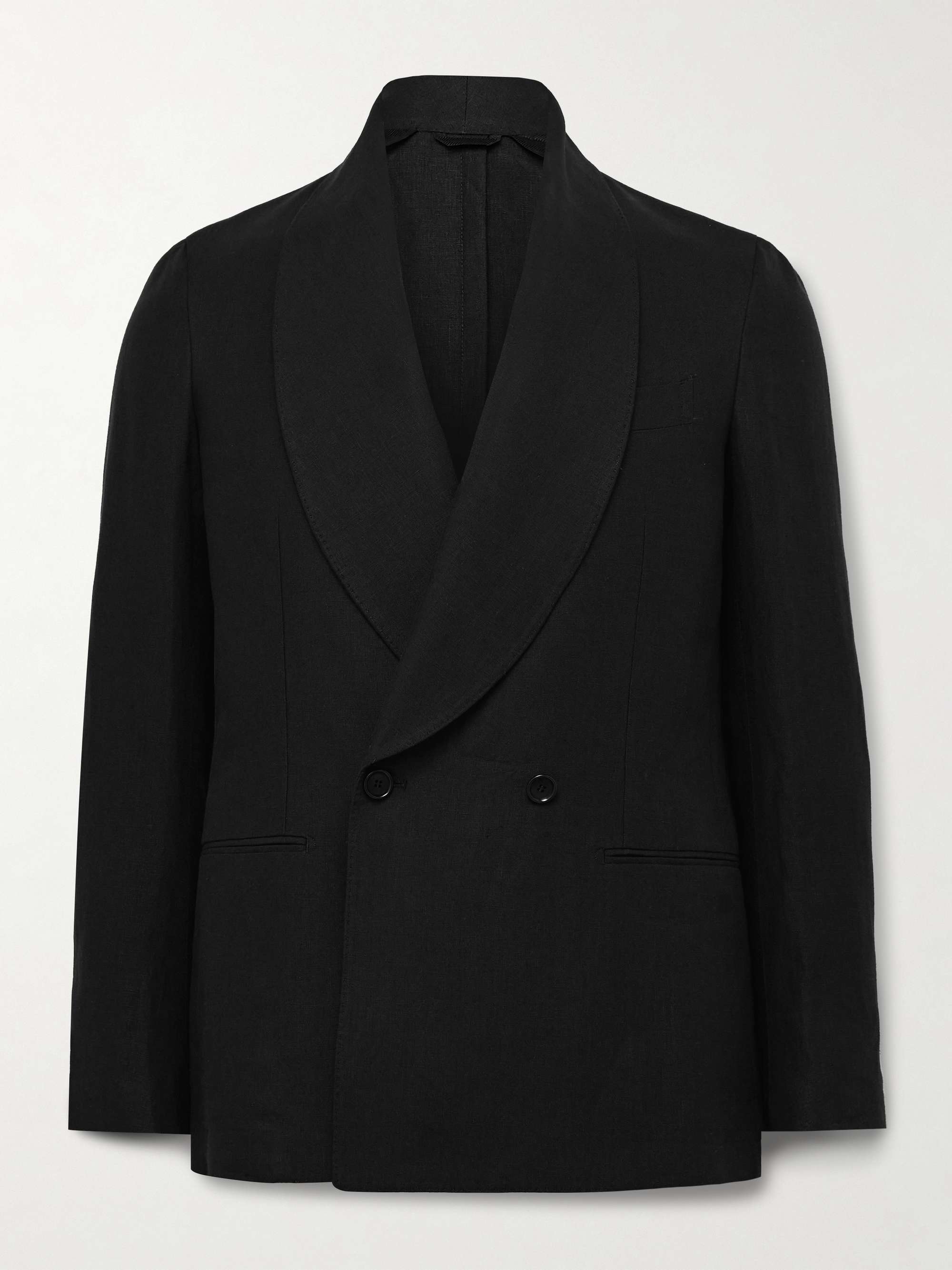 Cantone Shawl-Collar Double-Breasted Linen Tuxedo Jacket view