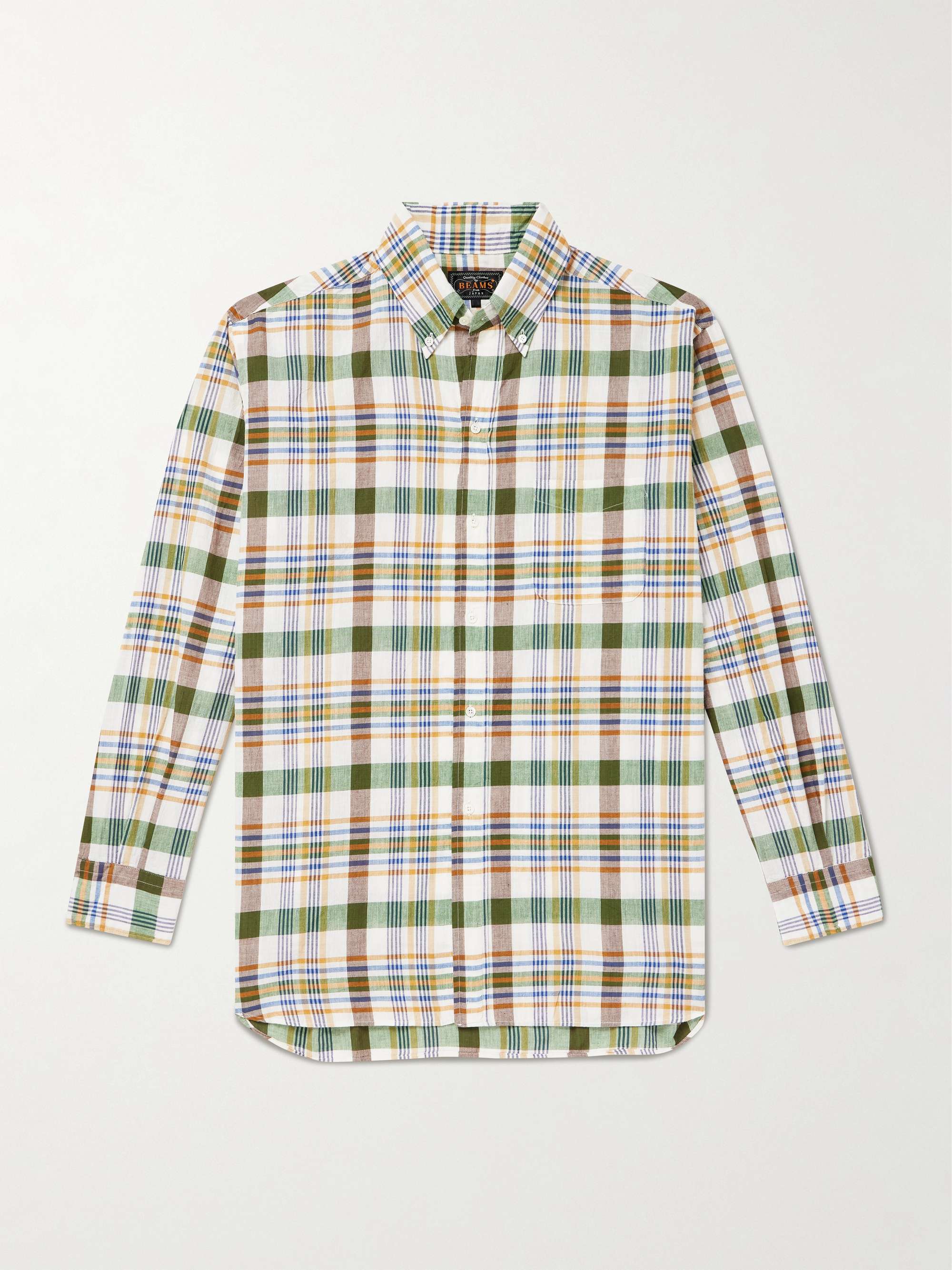 Button-Down Collar Checked Cotton-Madras Shirt view