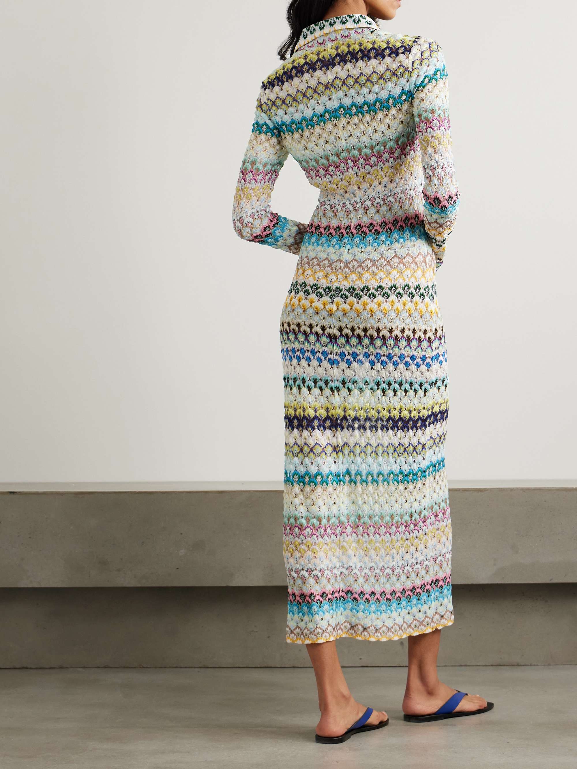 Crochet-knit maxi shirt dress view