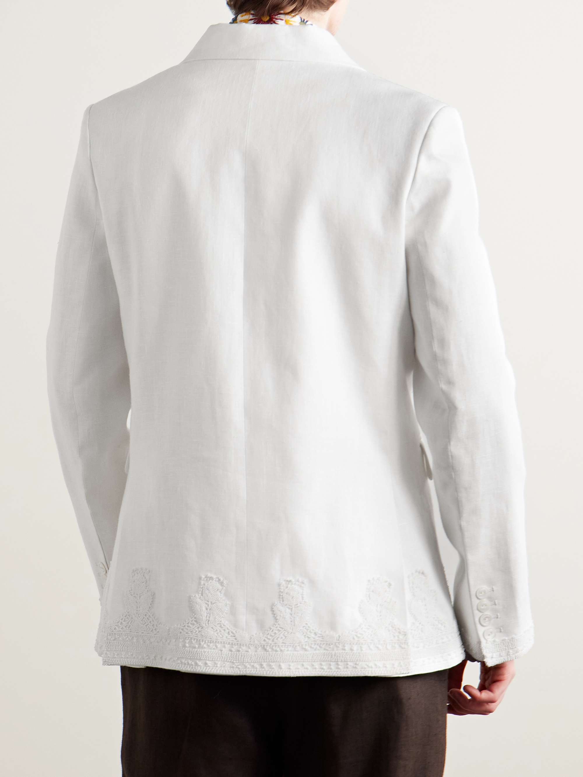 Marsh Double-Breasted Embellished Tulle-Trimmed Linen Suit Jacket view
