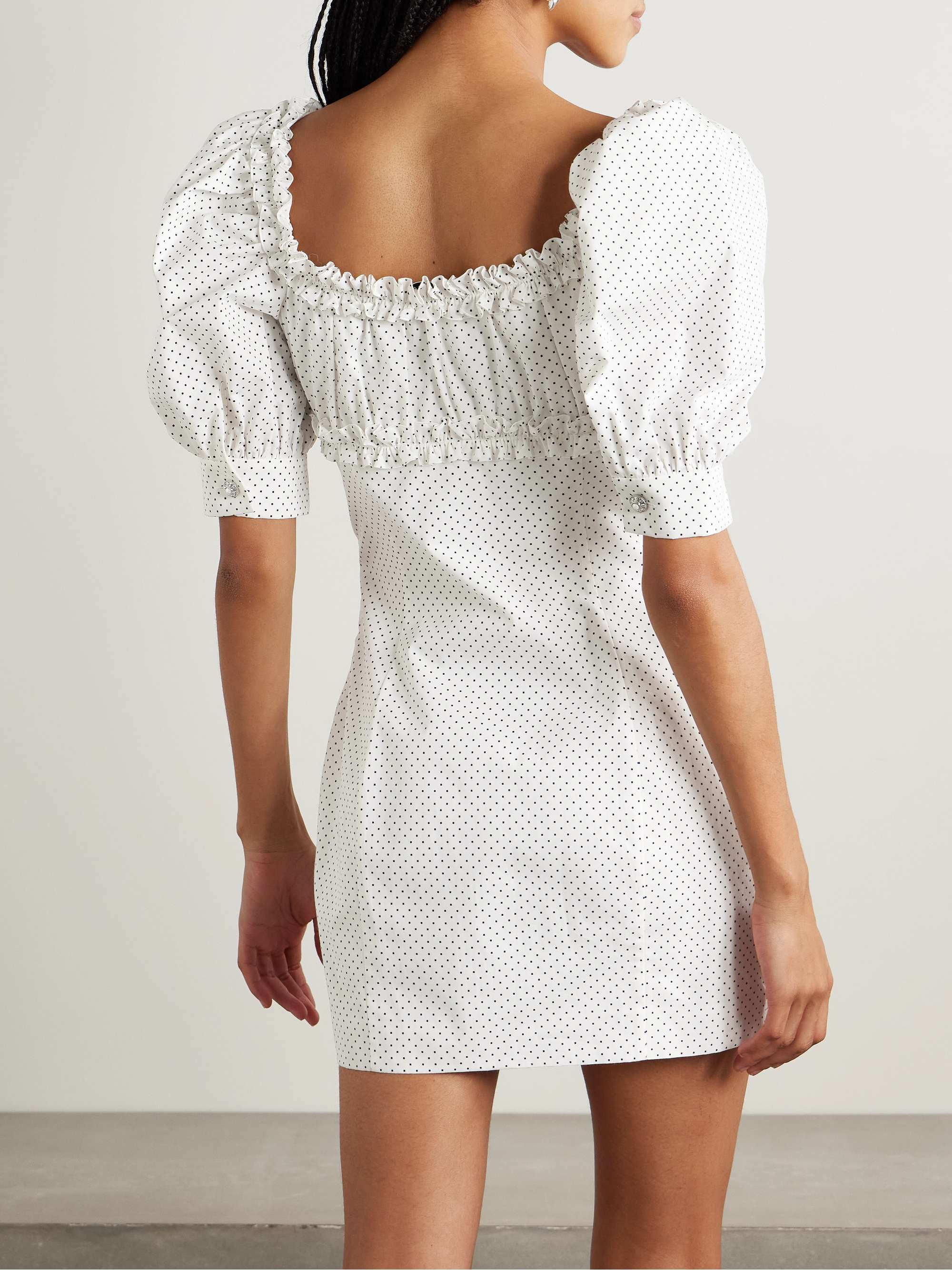 Velvet-trimmed ruffled polka-dot cotton-poplin mini dress view