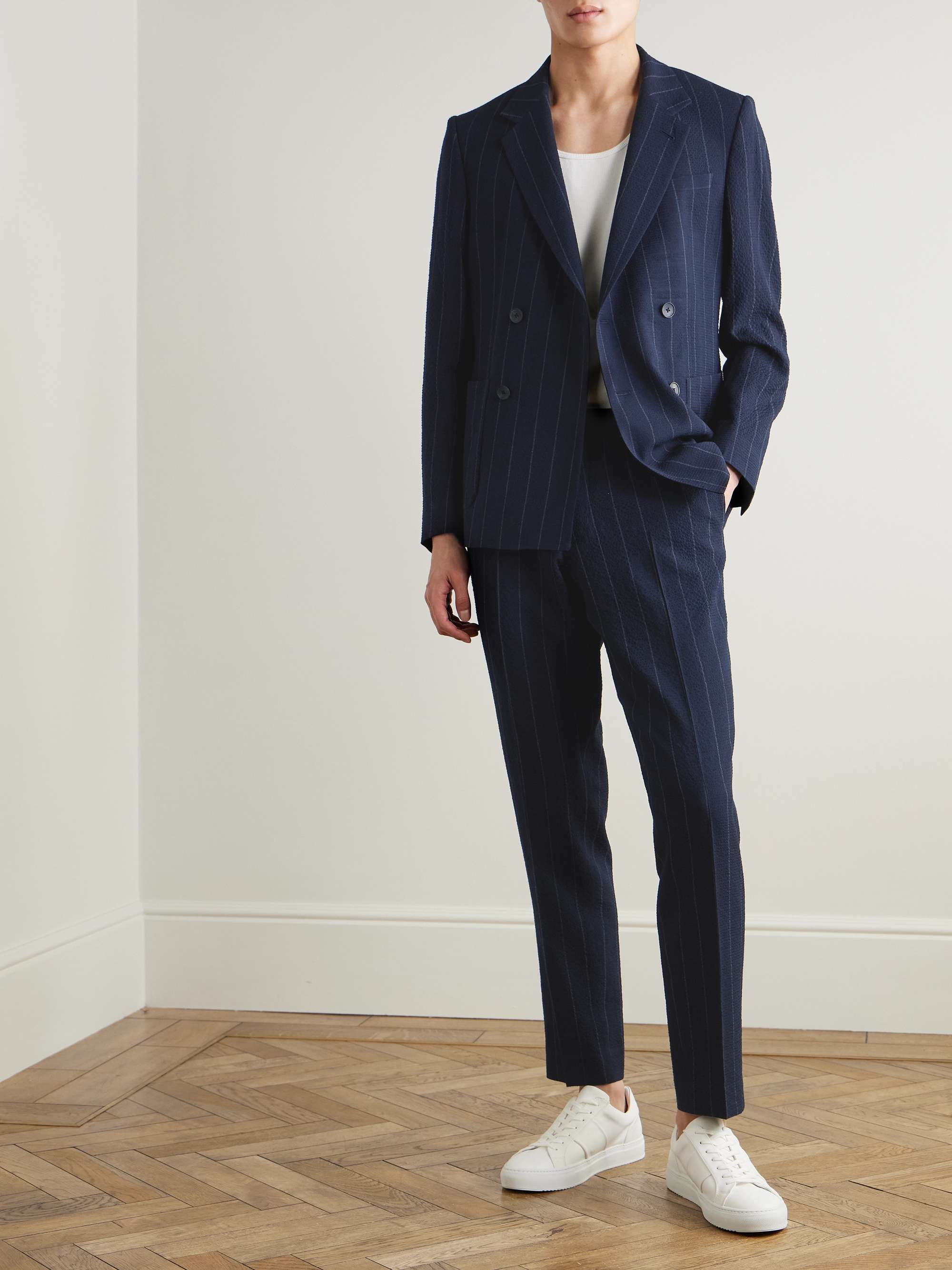 Philip Tapered Pinstriped Wool-Blend Seersucker Suit Trousers view