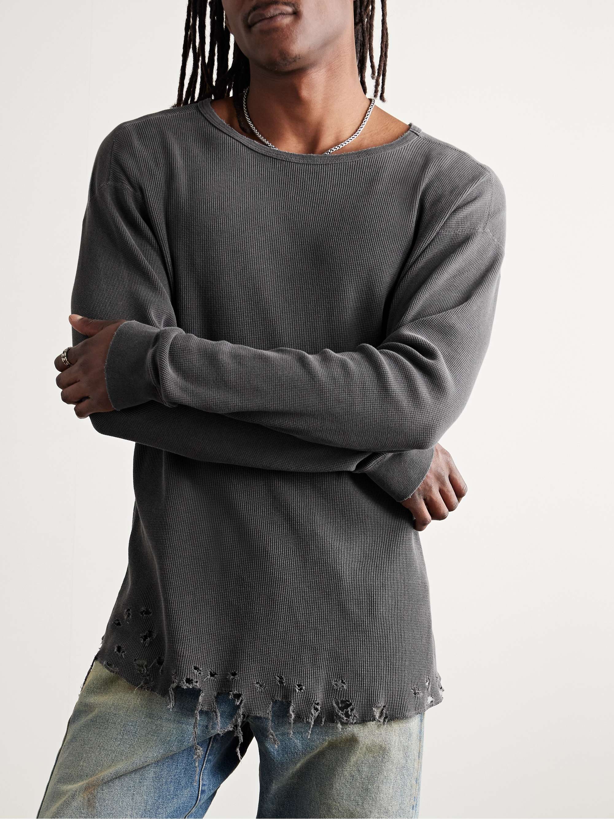 Folsom Distressed Waffle-Knit Cotton T-Shirt view