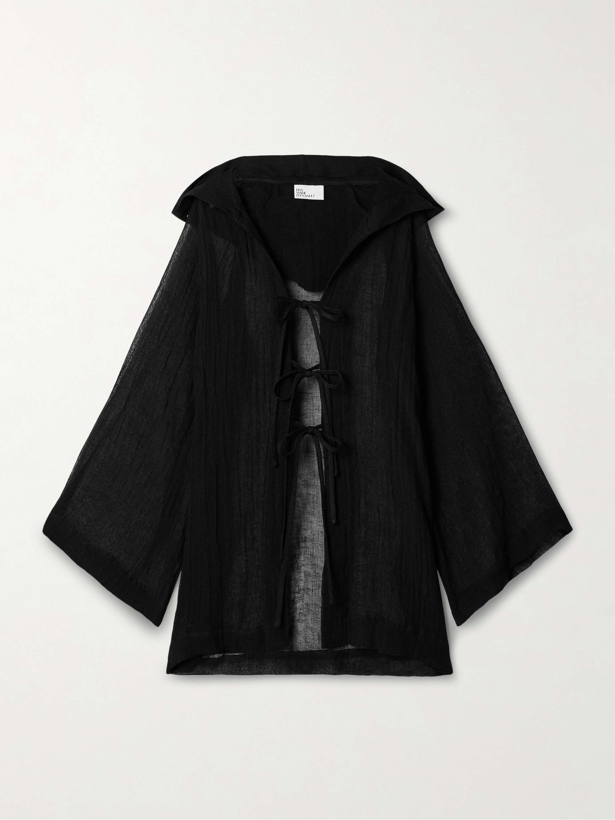 Hooded crinkled linen-blend gauze coverup view