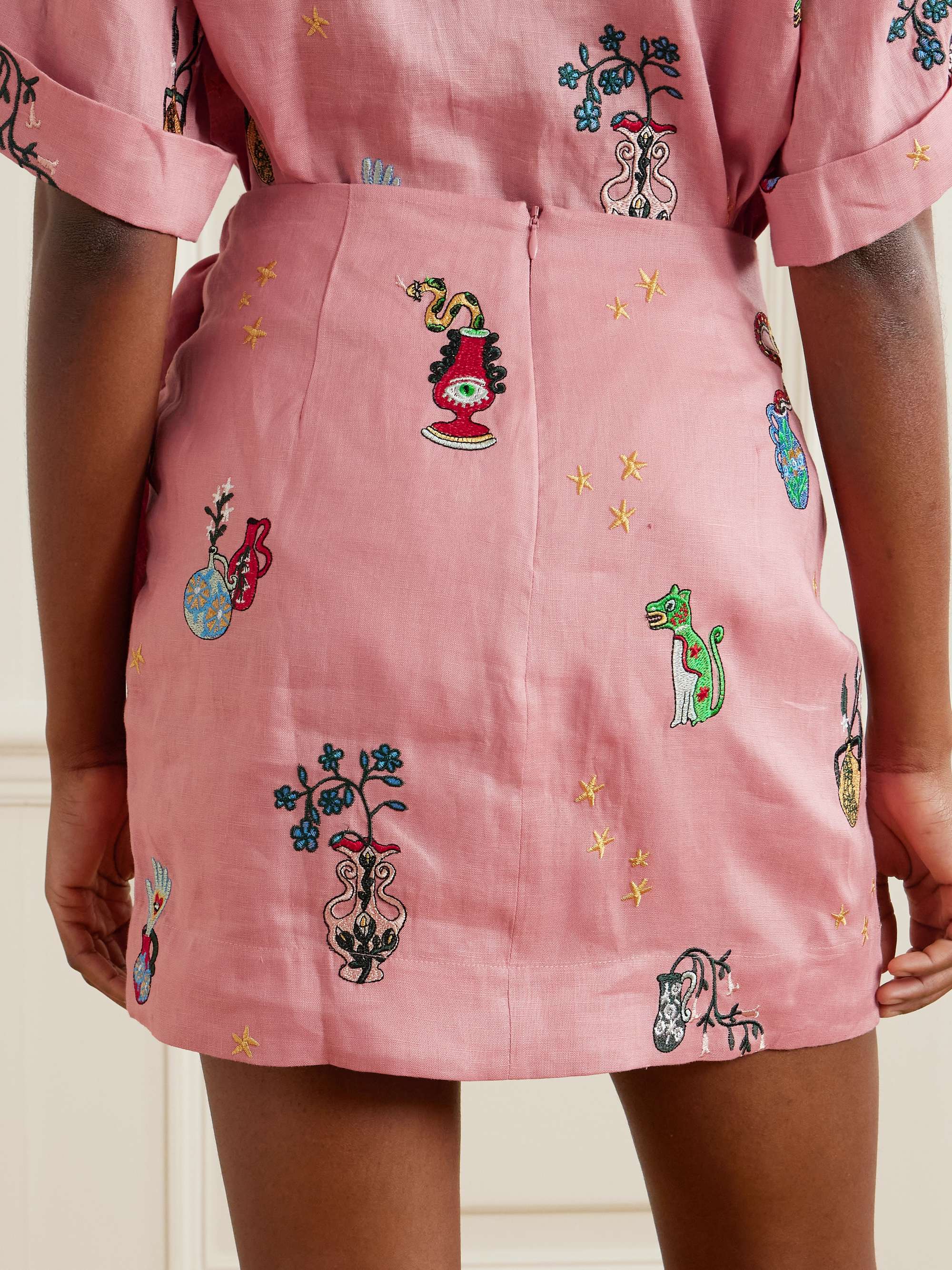 + Nadia Hernandez Timmy wrap-effect embroidered linen mini skirt view