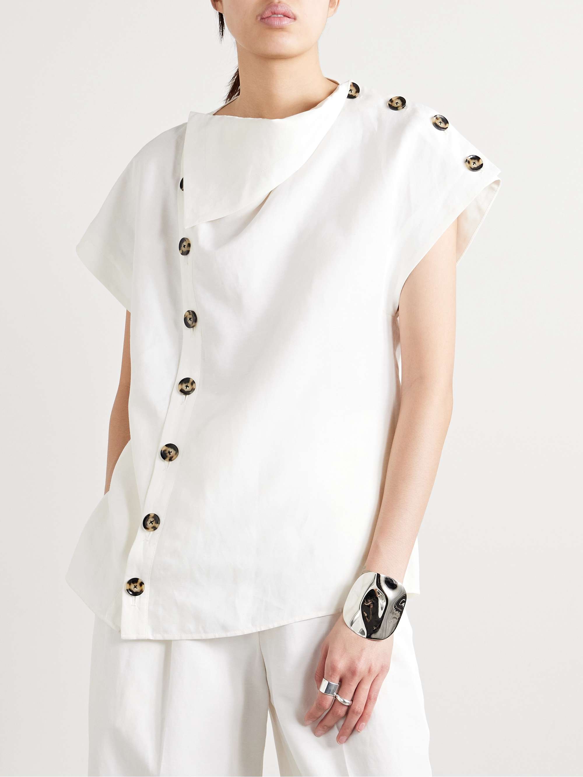 Zion button-detailed poplin top view
