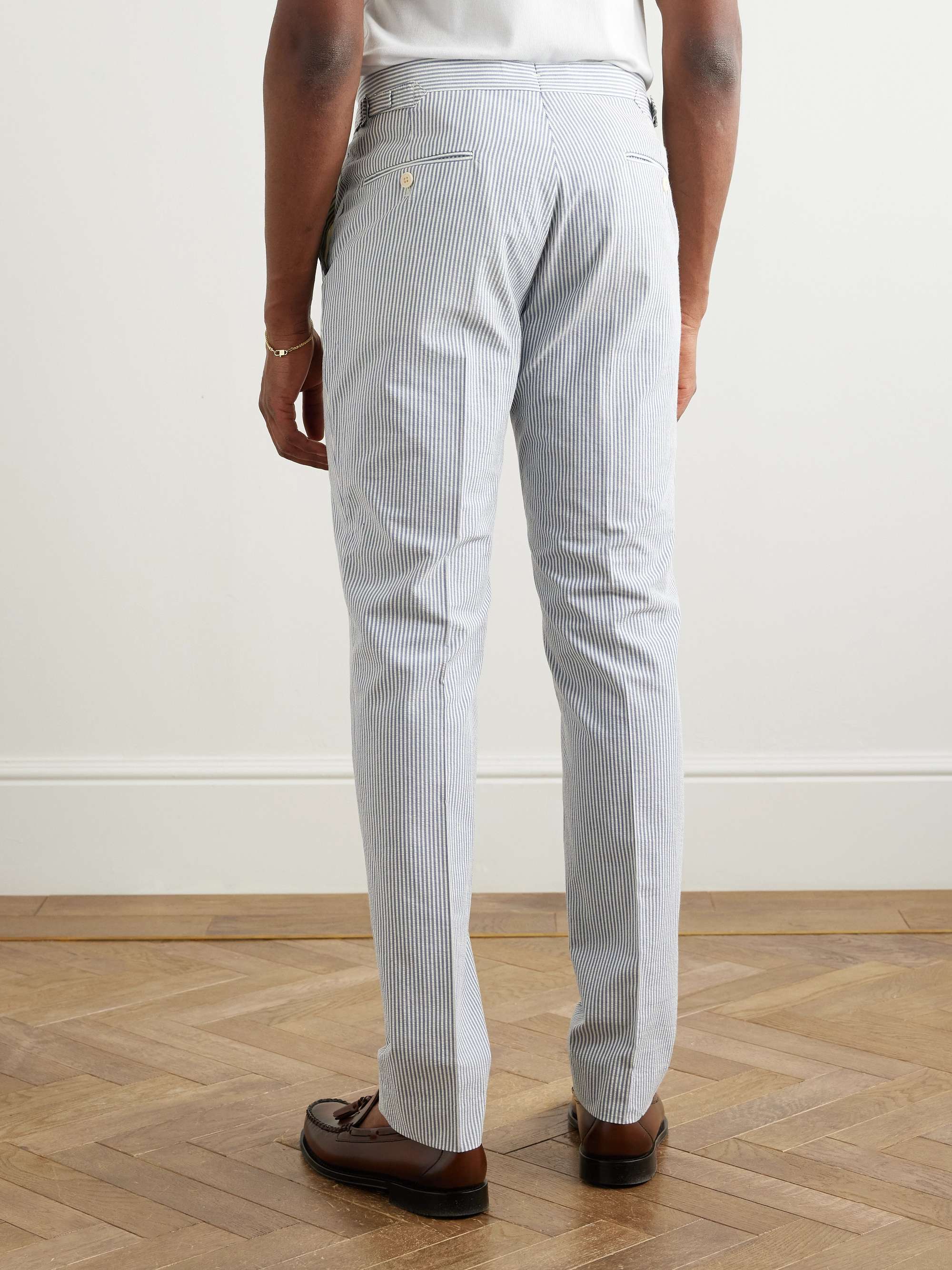 Tapered Striped Cotton-Seersucker Trousers view