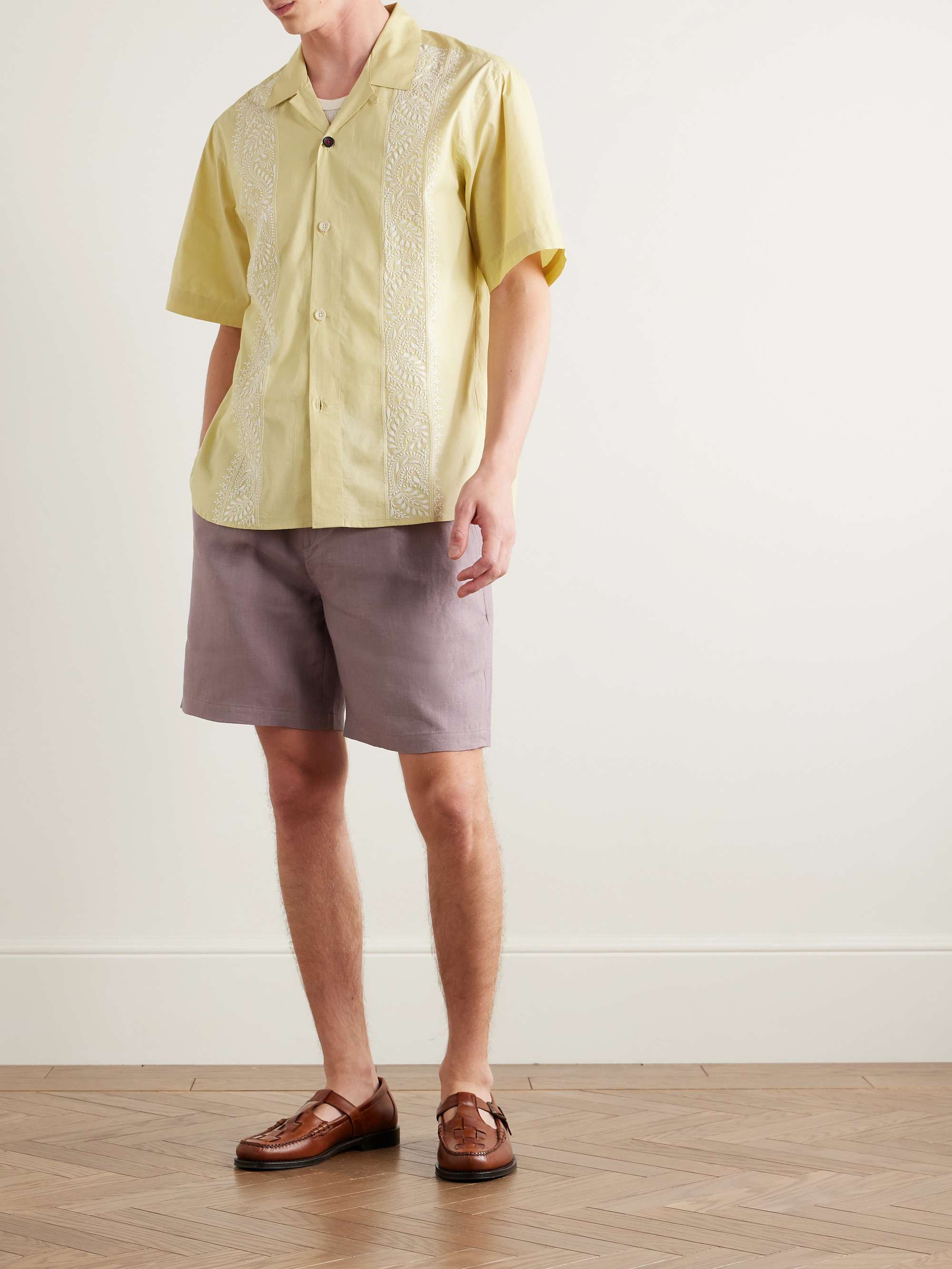 Ronen Convertible-Collar Embroidered Cotton-Poplin Shirt view