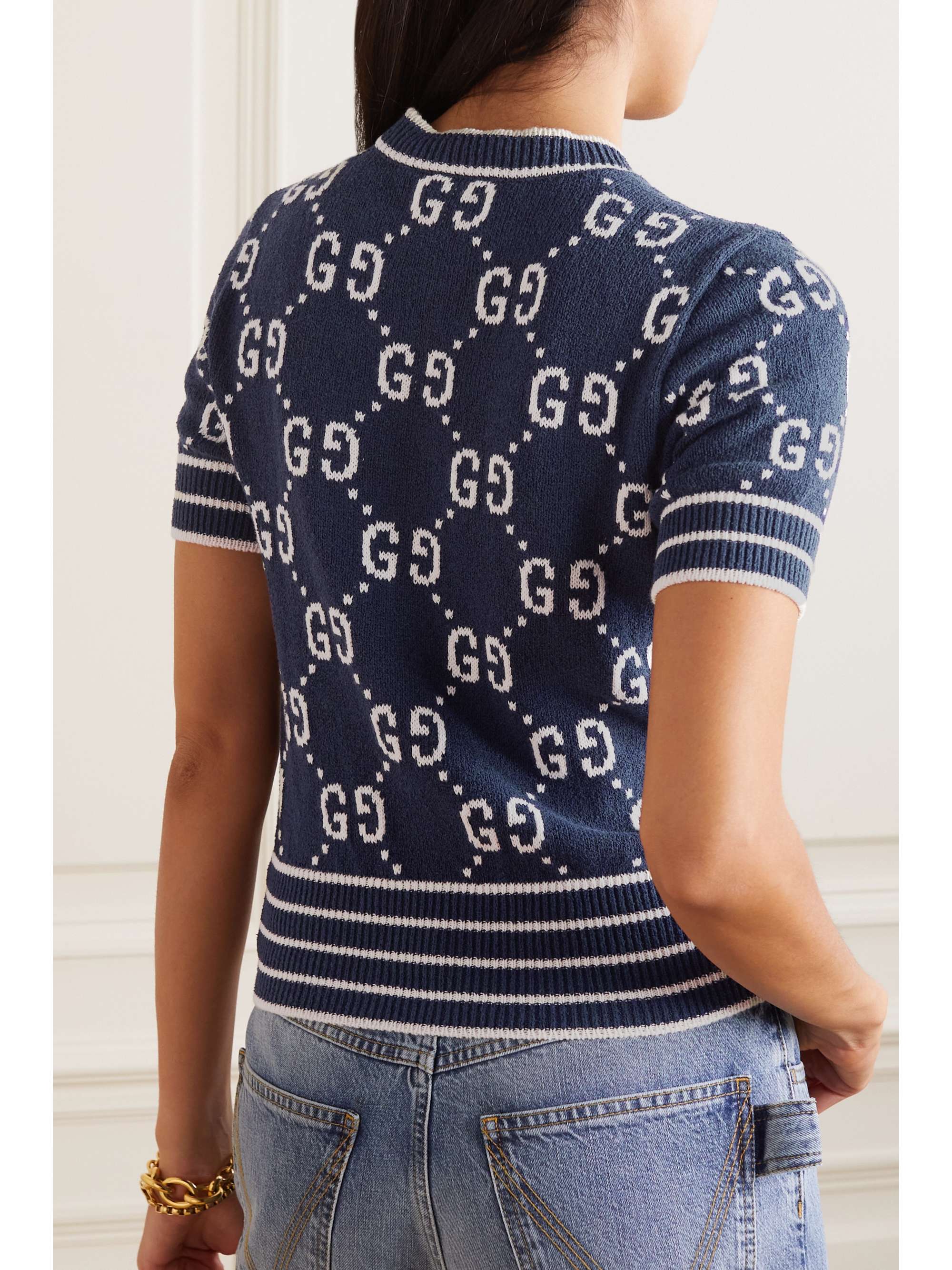 Jacquard-knit cotton sweater view