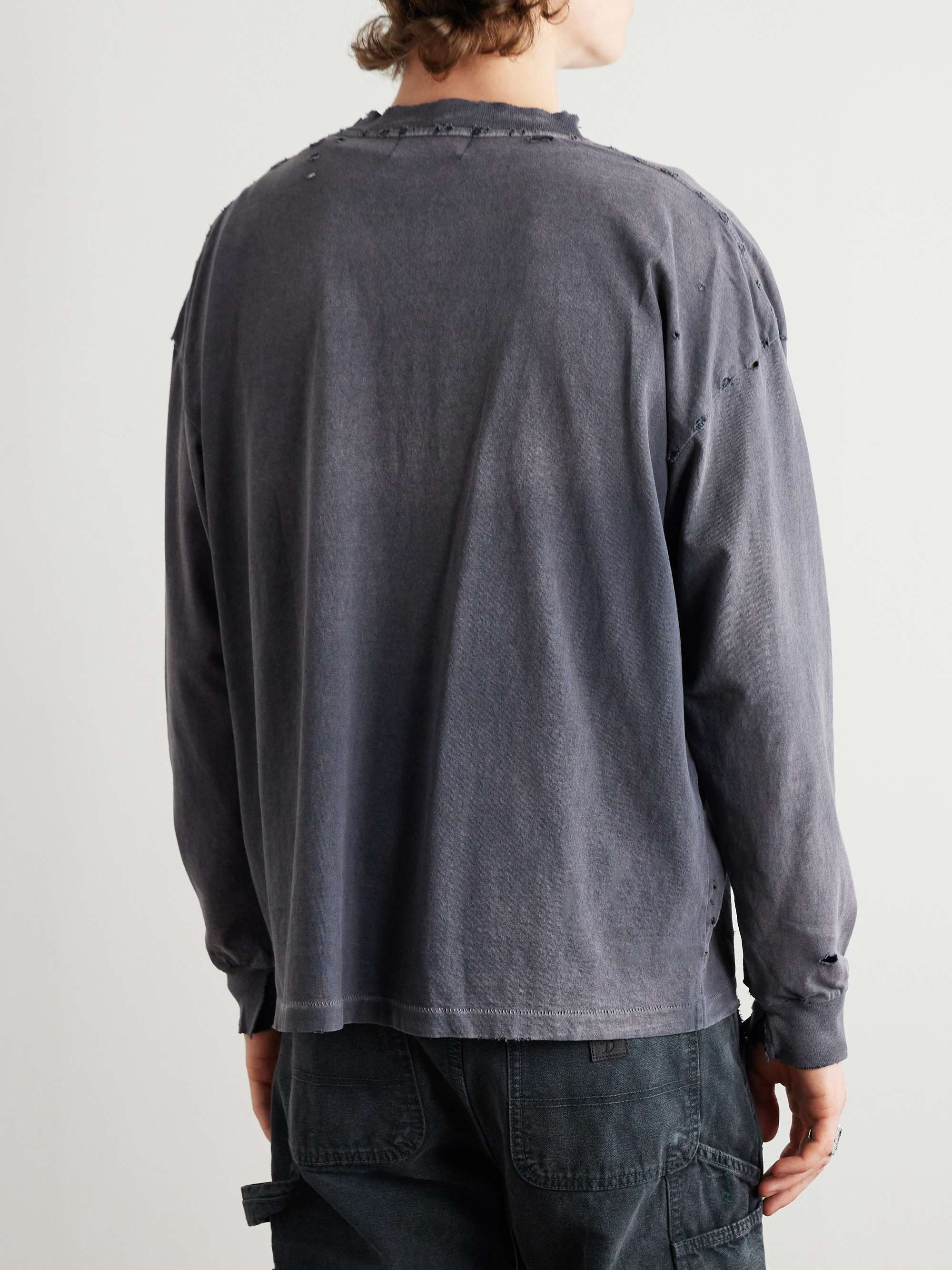 Logo-Print Distressed Cotton-Jersey T-Shirt view