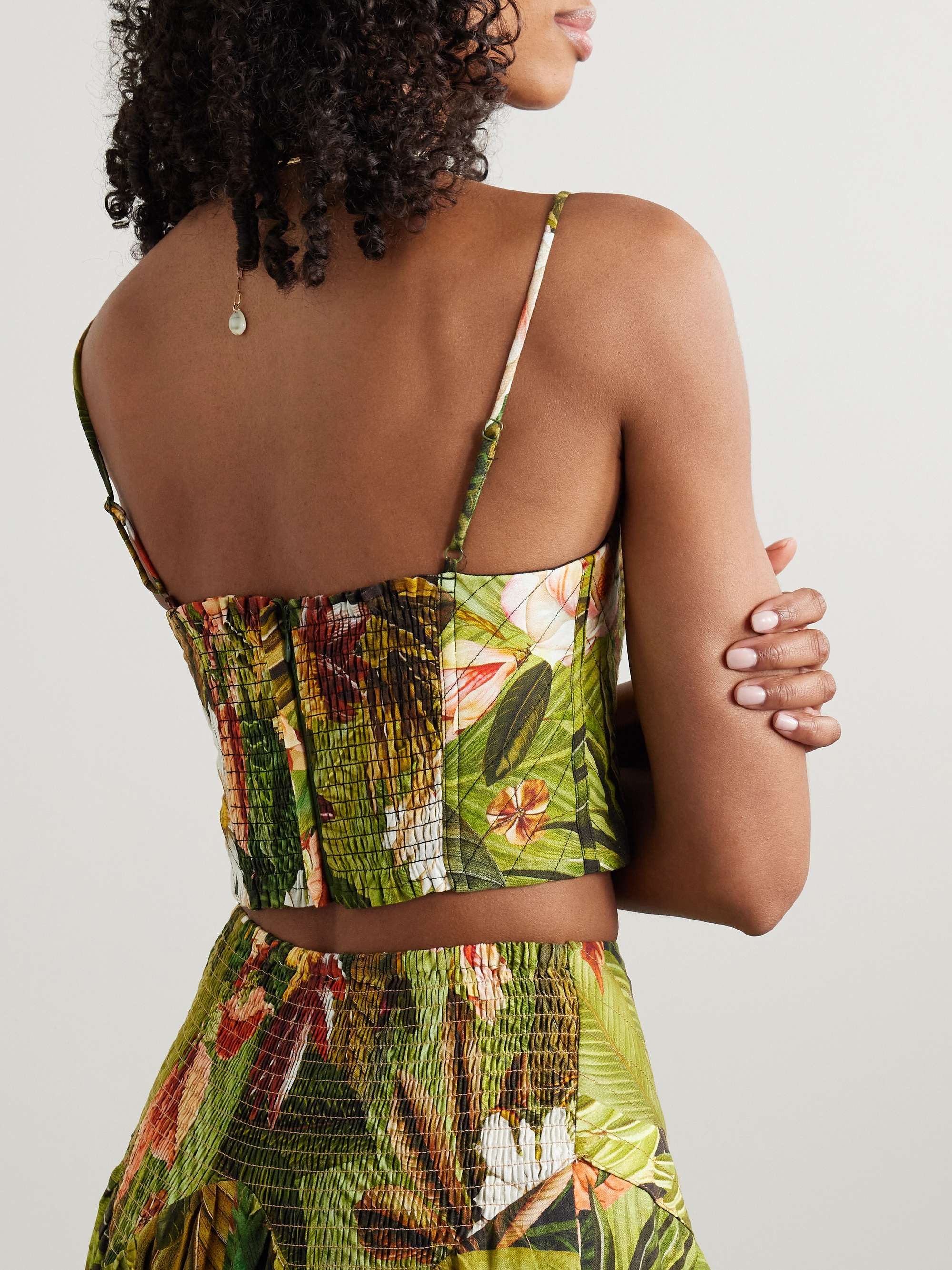 Botanical Forest cropped floral-print linen-blend top view