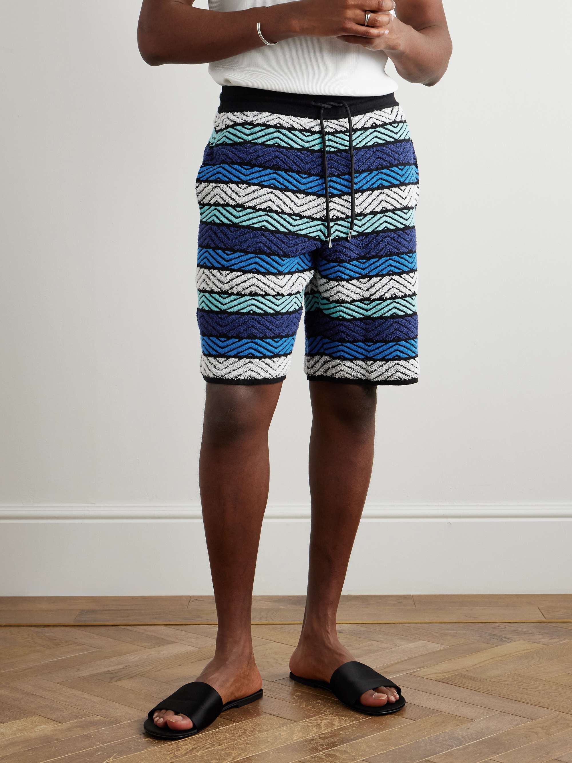 Straight-Leg Striped Cotton-Blend Bouclé Drawstring Shorts view