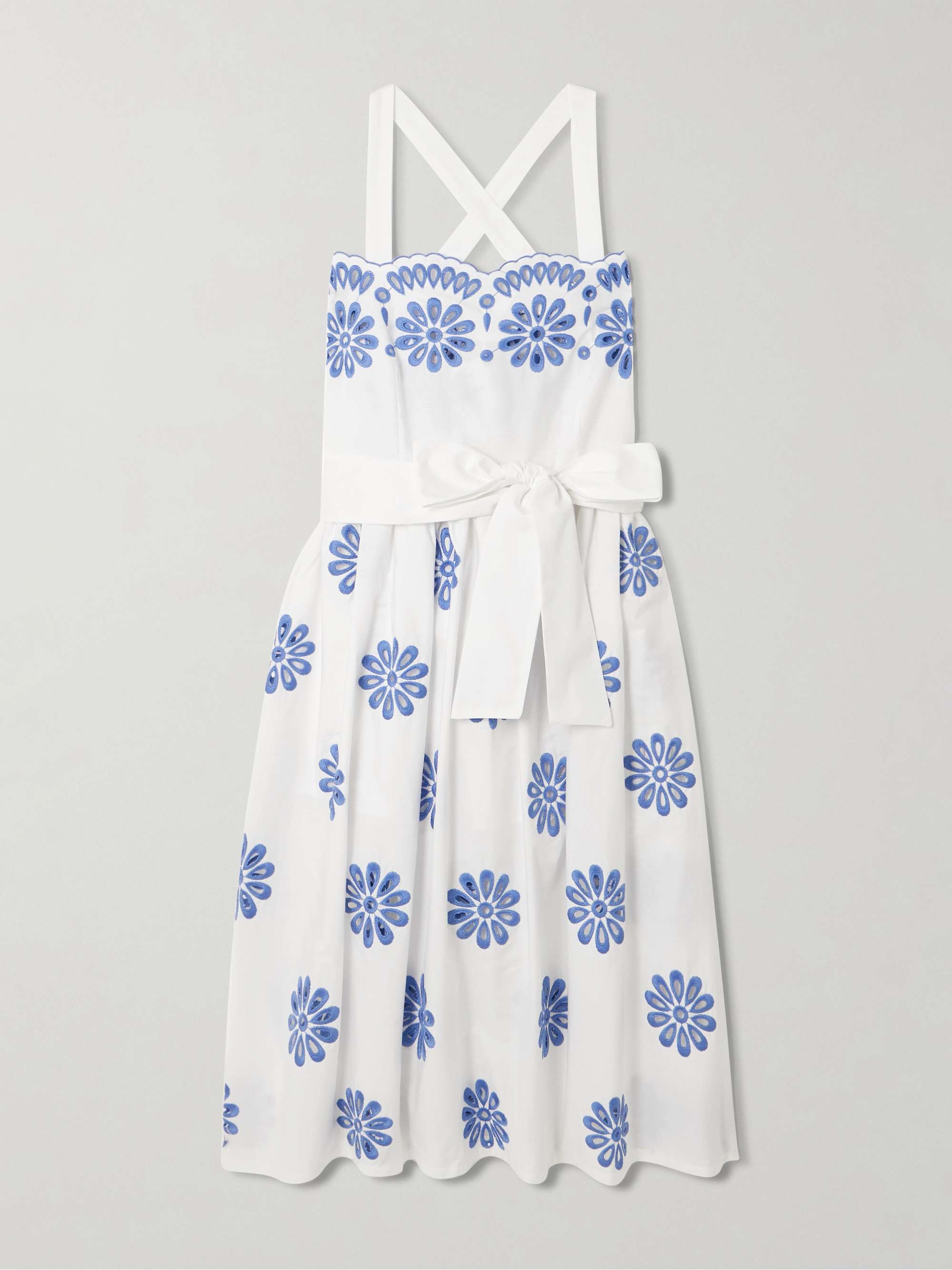 Belted scalloped broderie anglaise cotton midi dress view