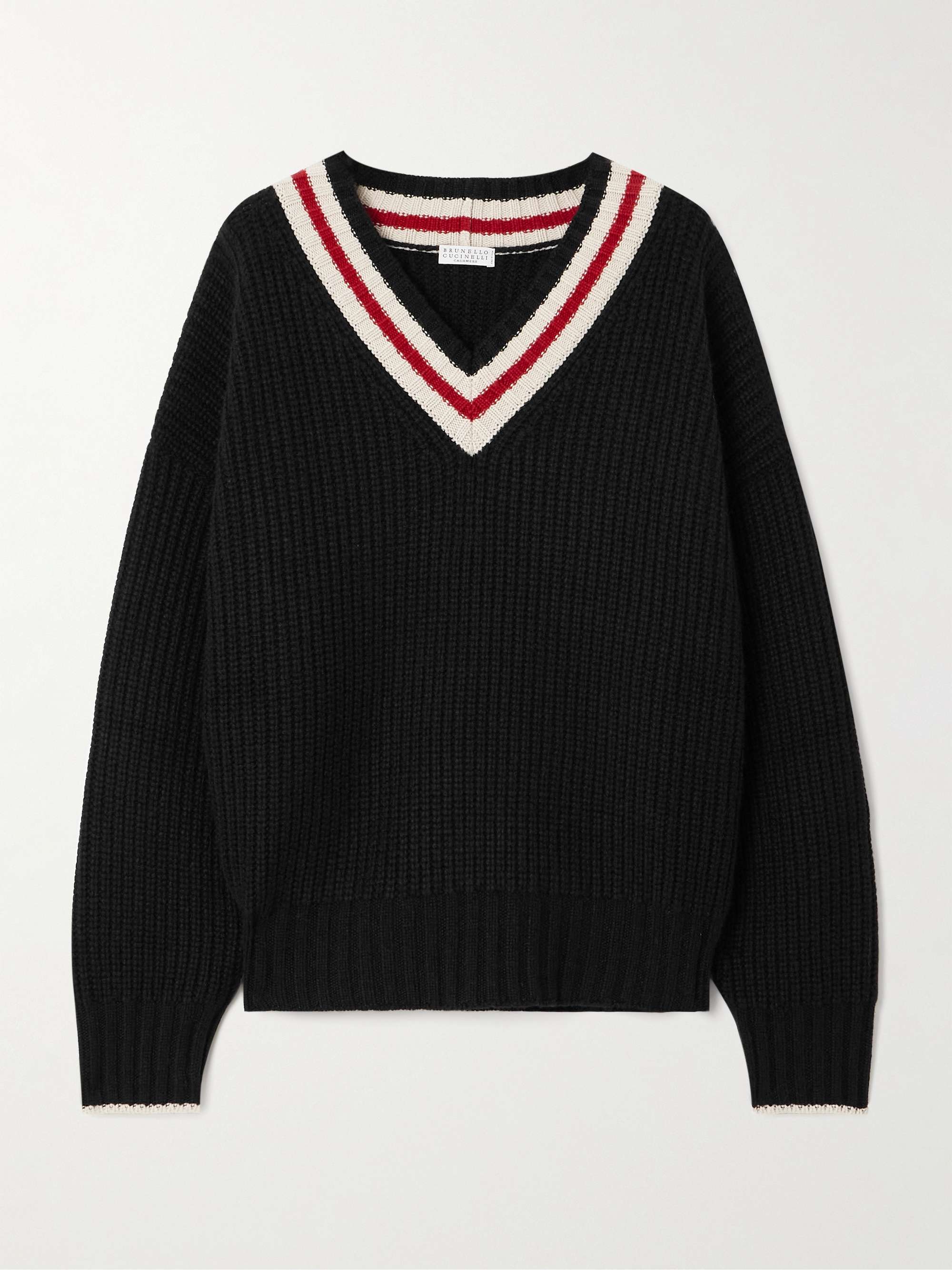 Ribbed striped cashmere sweater view