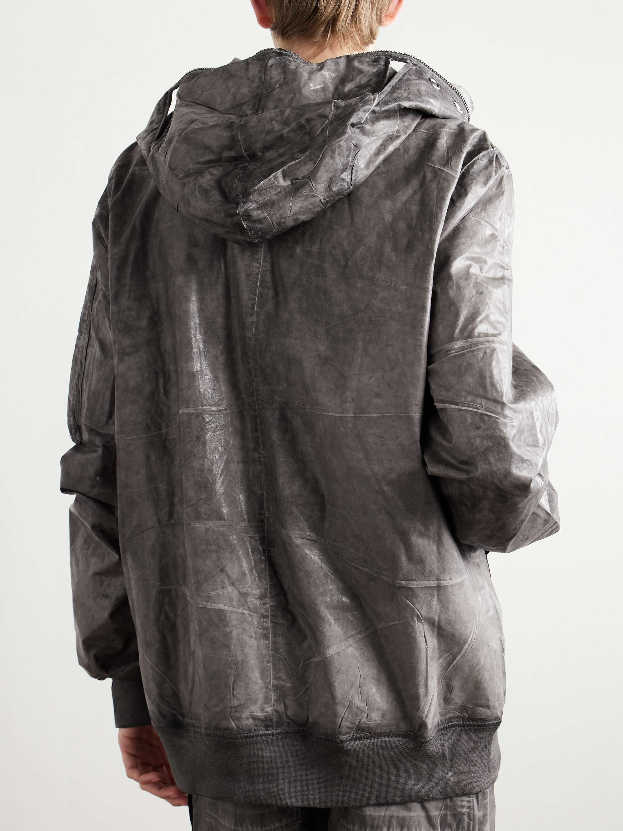 Garment-Dyed Foil Coated Cotton-Poplin Hooded Bomber Jacket view