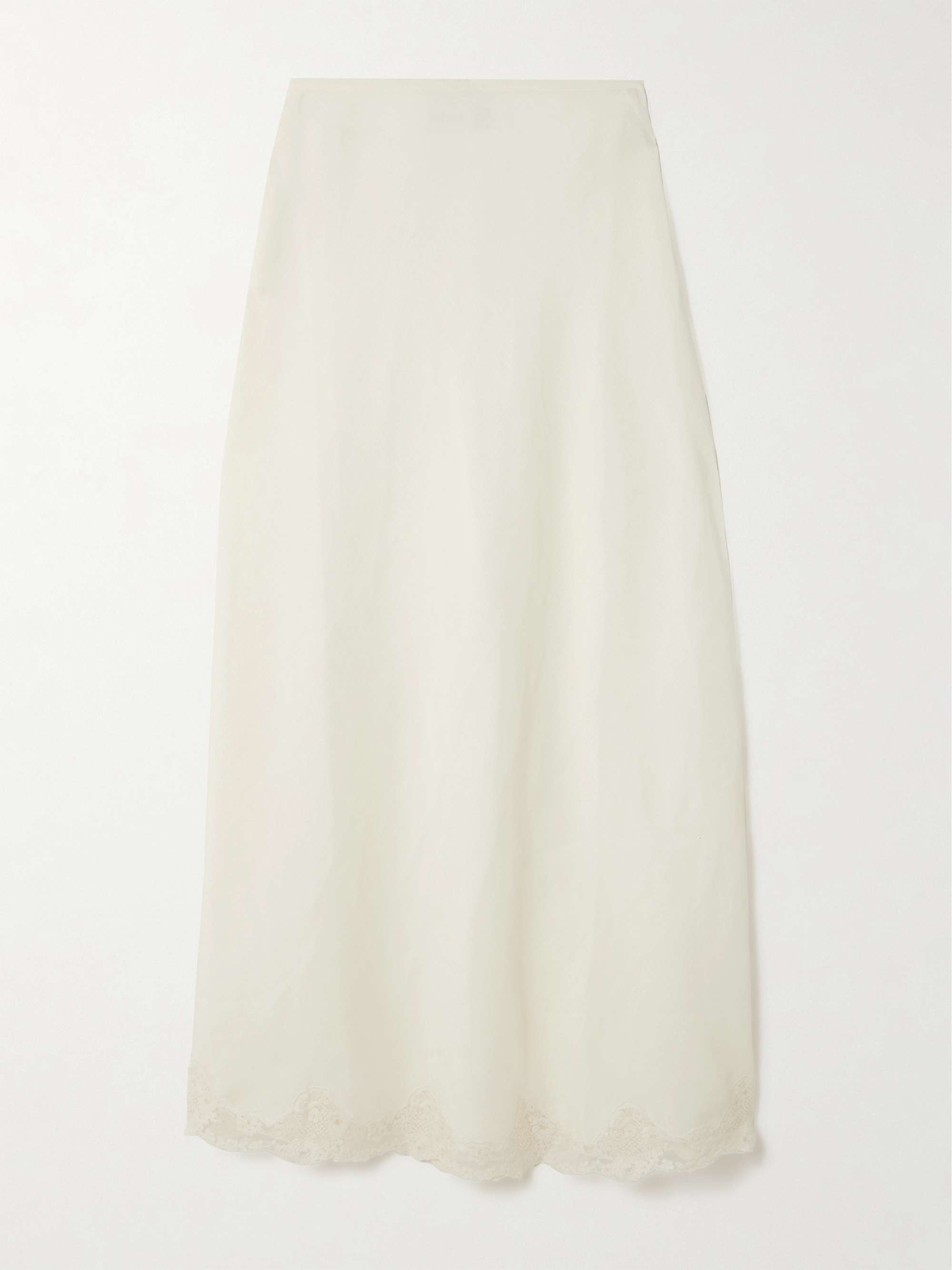 Crystal lace-trimmed linen-blend midi skirt view