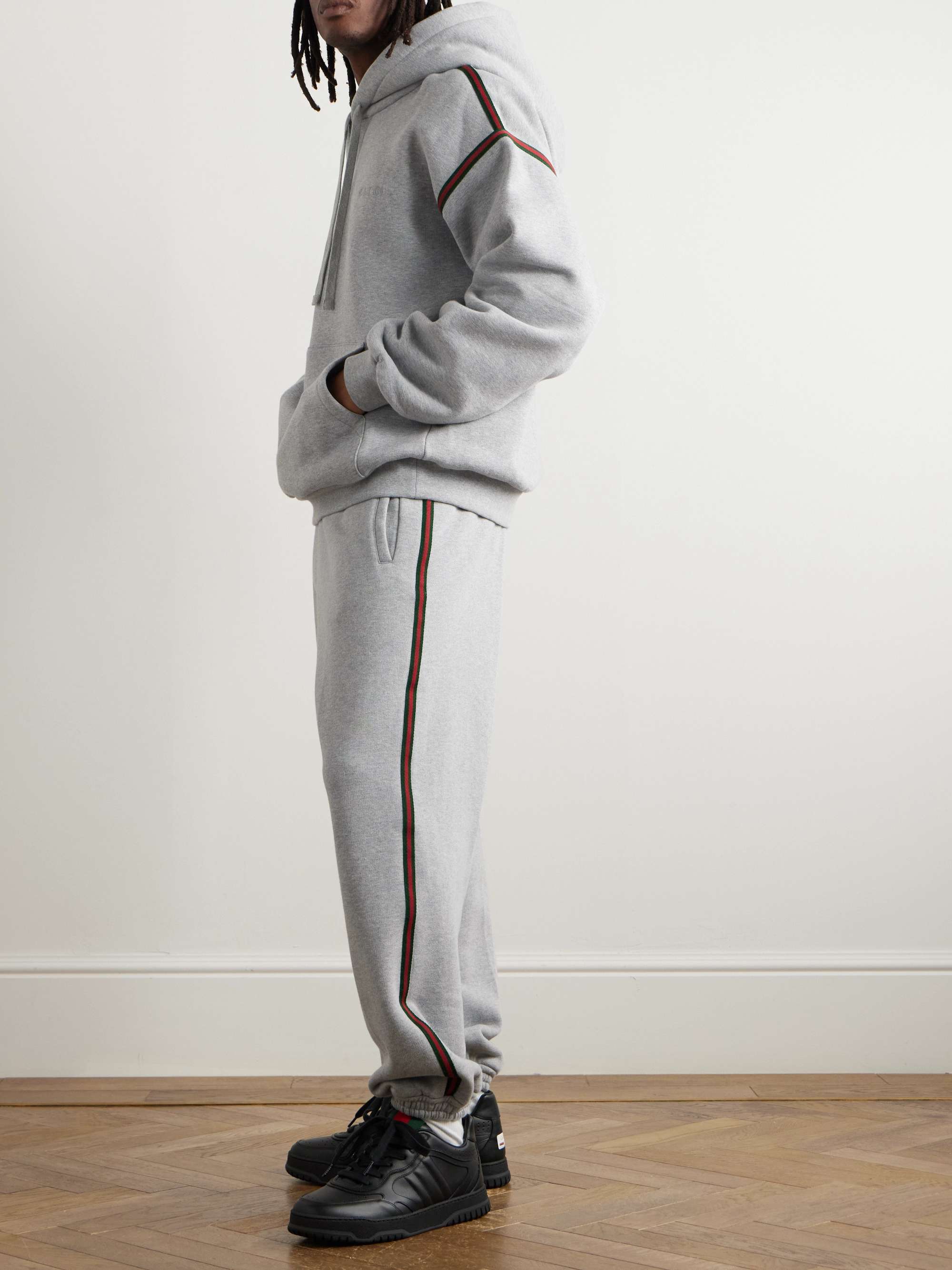 Tapered Webbing-Trimmed Logo-Embroidered Cotton-Jersey Sweatpants view