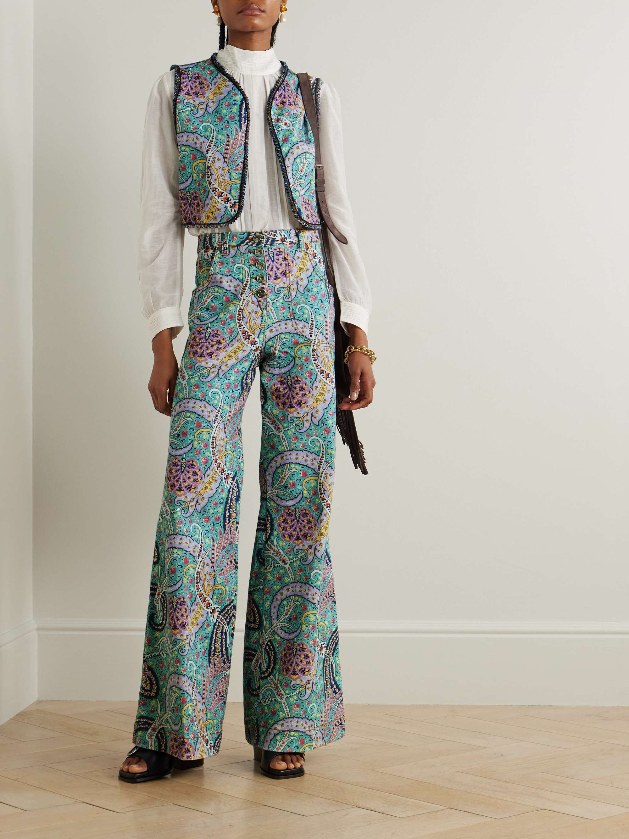 Paisley-print high-rise wide-leg jeans view