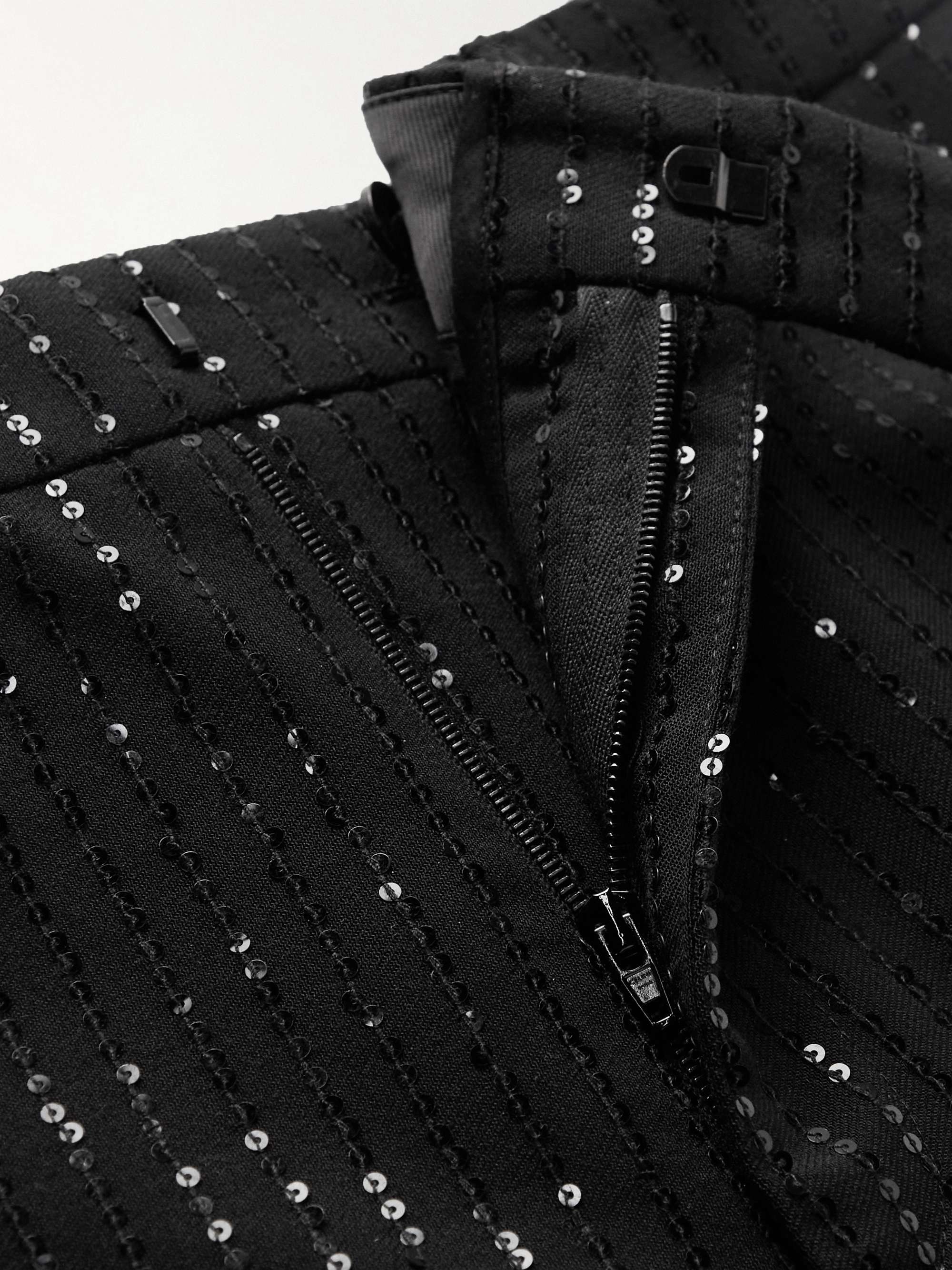Straight-Leg Striped Sequin-Embellished Wool Trousers view