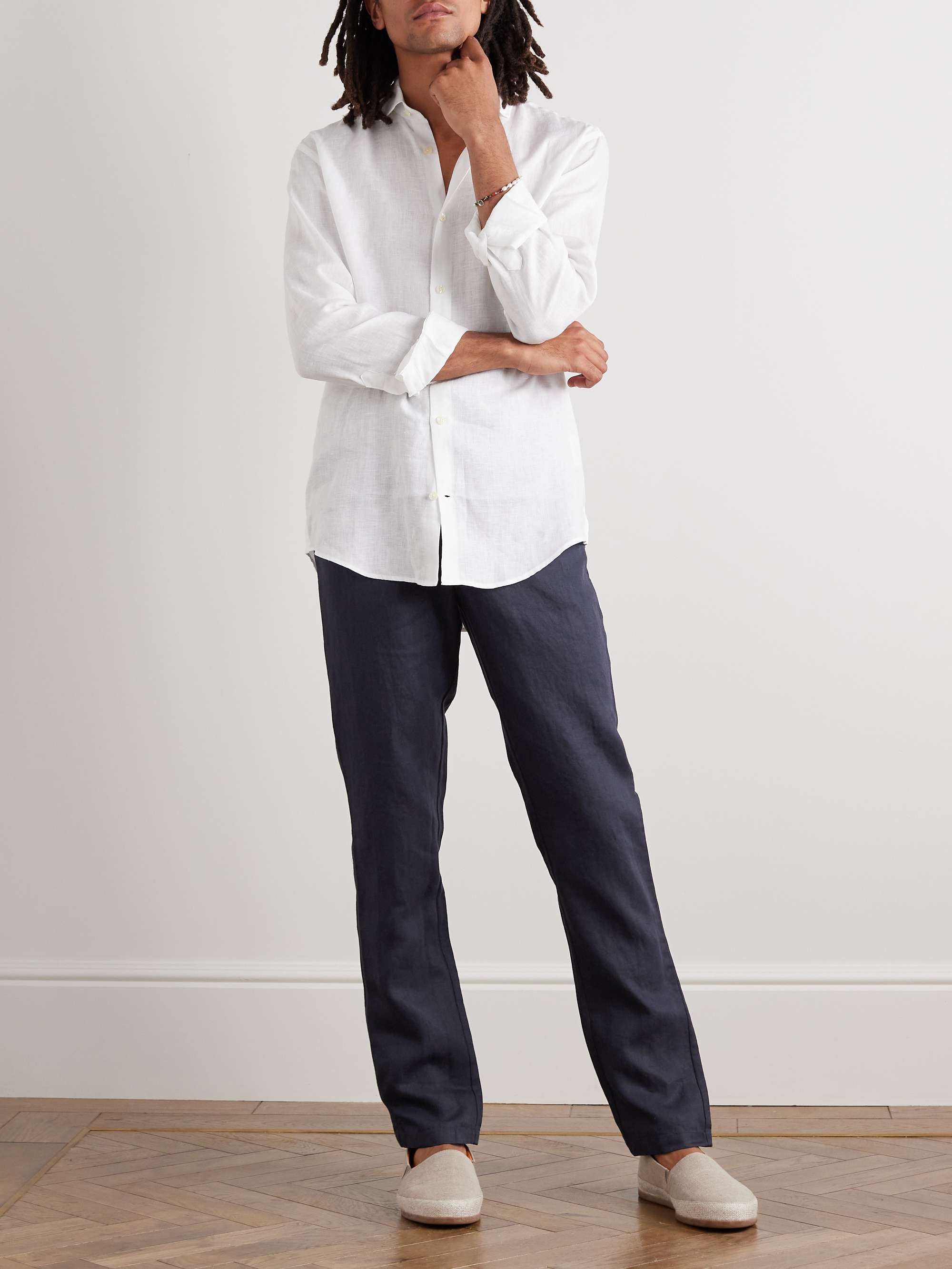 Cornell Slim-Fit Straight-Leg Washed Linen Trousers view