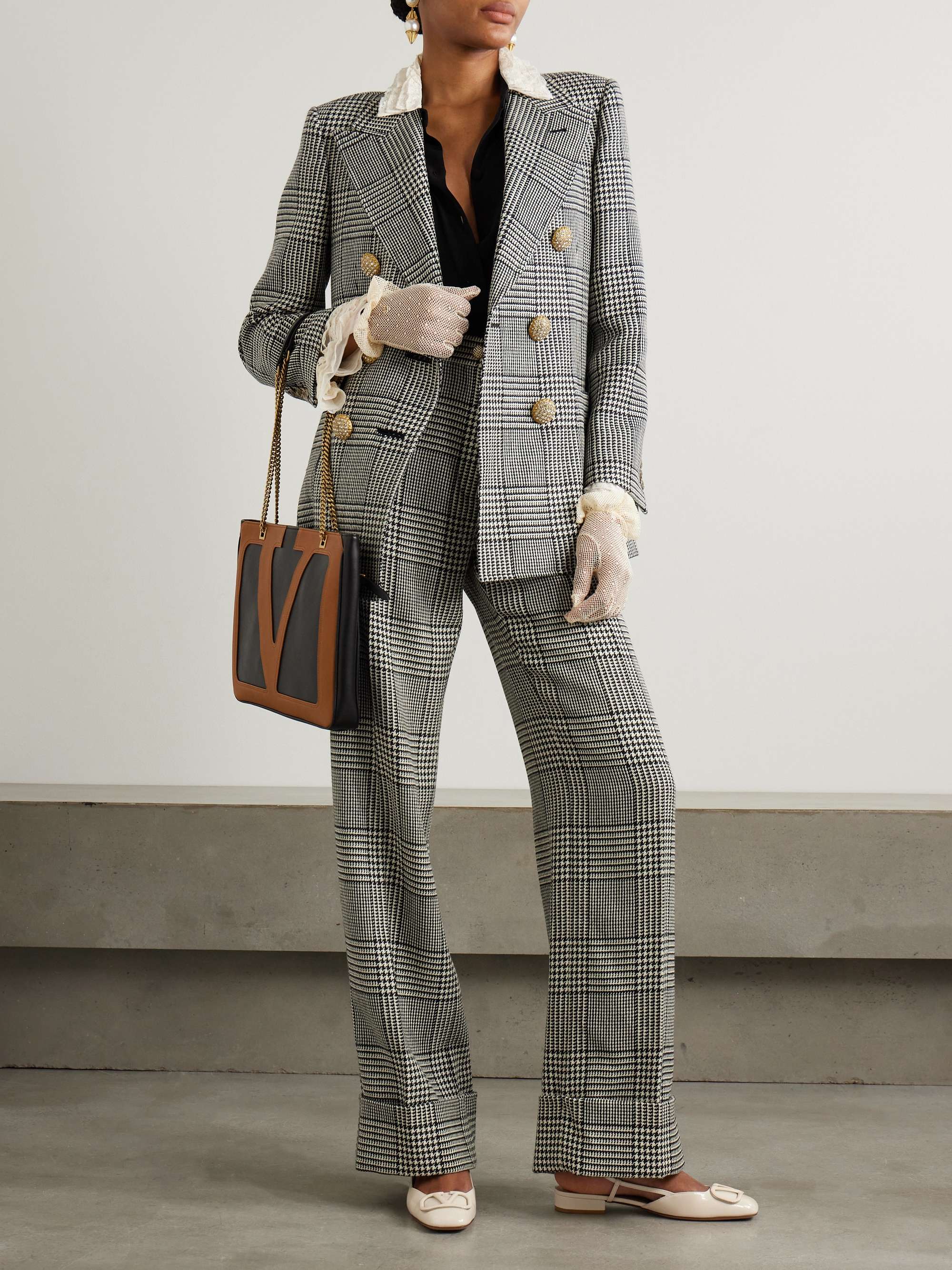 Prince of Wales checked wool wide-leg pants view