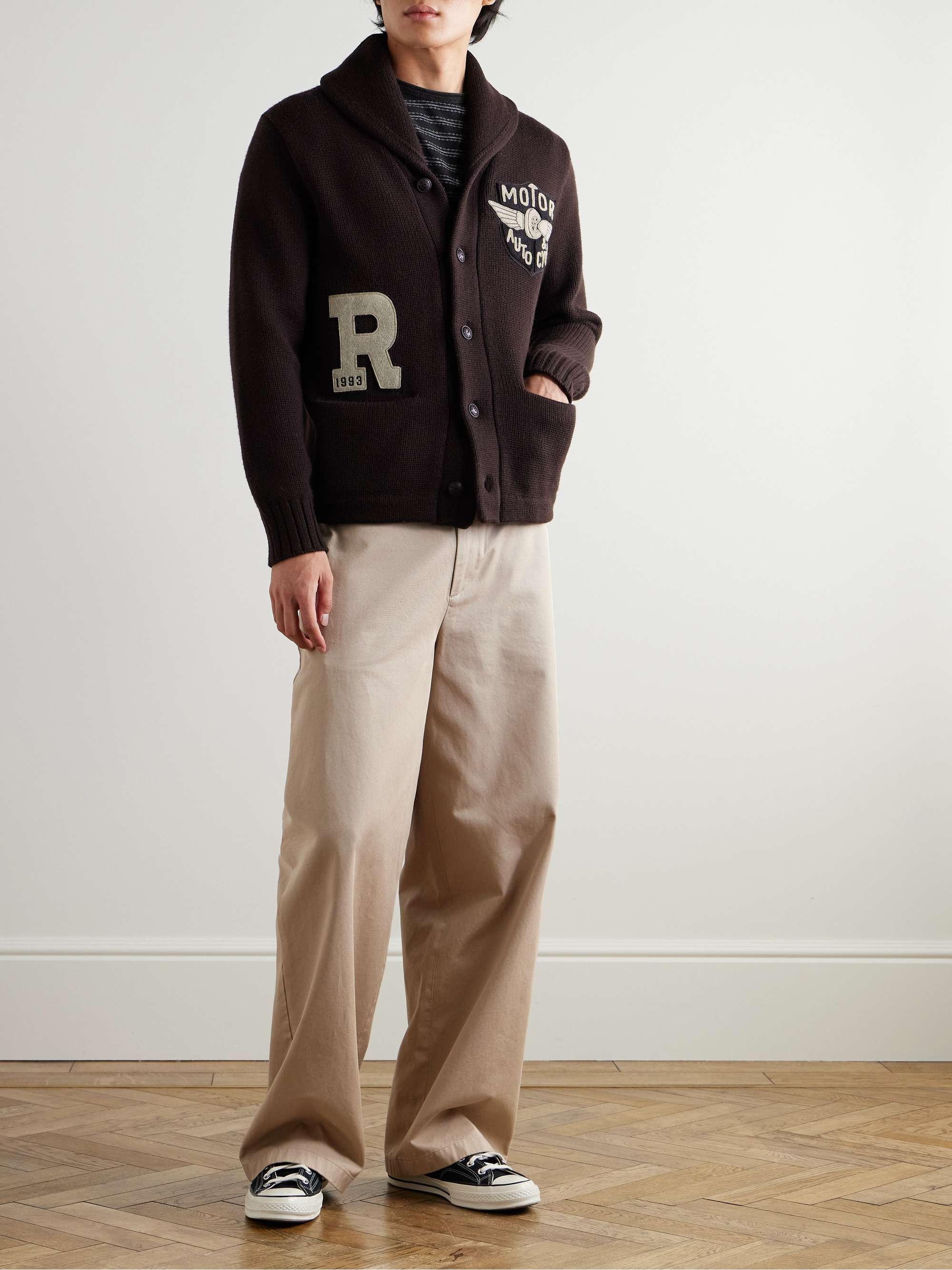 Logo-Appliquéd Shawl-Collar Wool Cardigan view