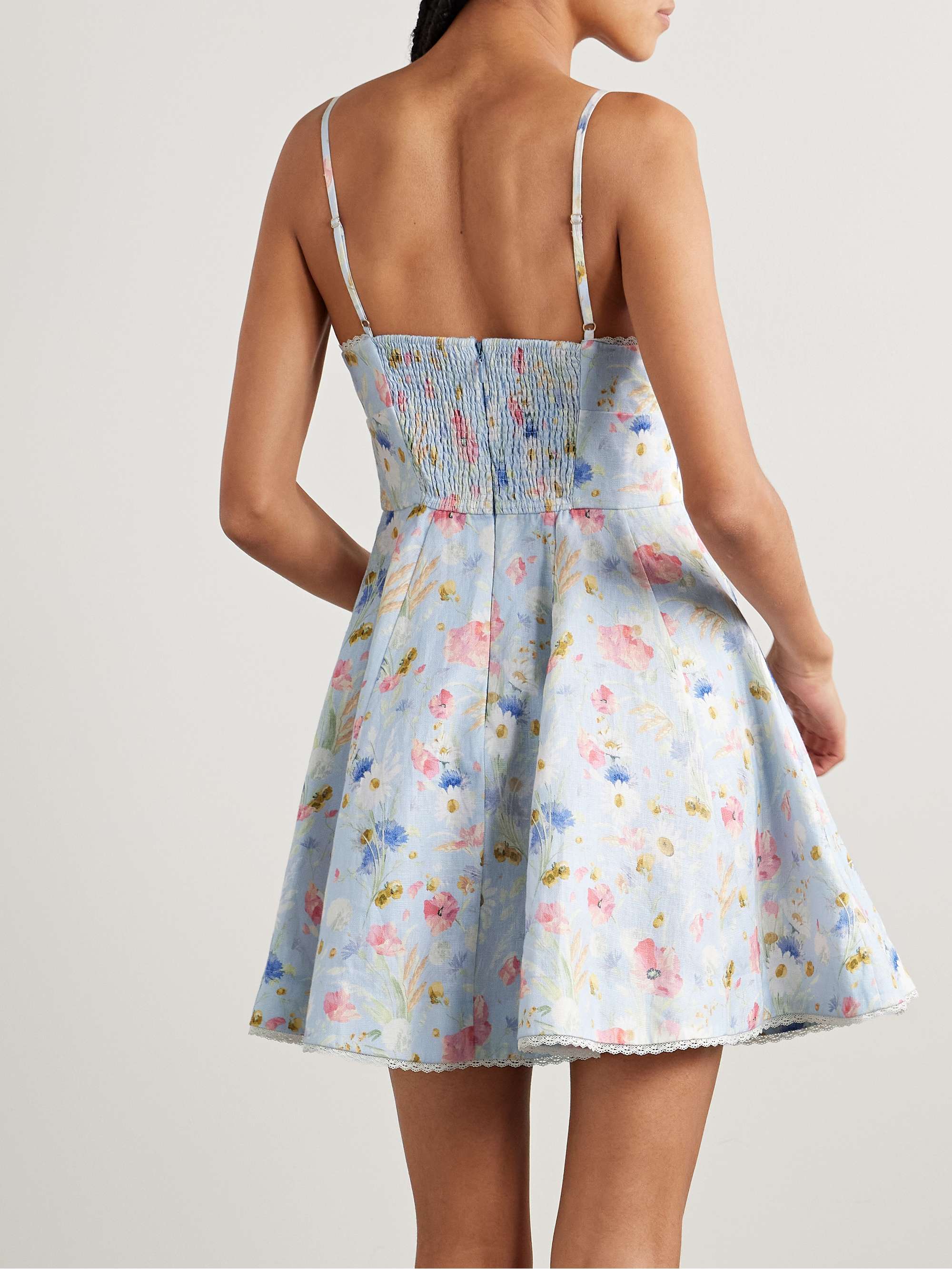 Lucky lace-trimmed floral-print linen mini dress view