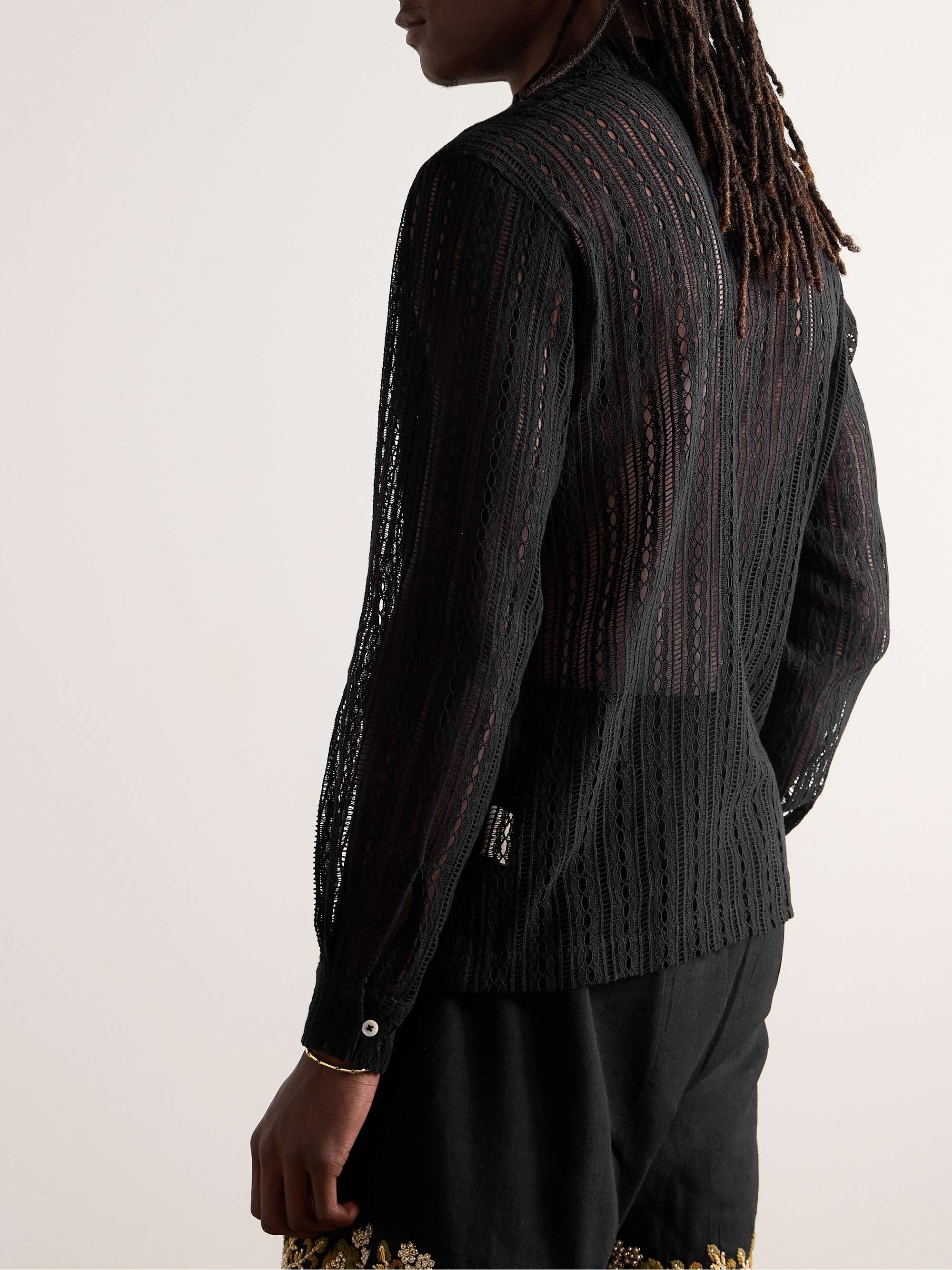 Meandering Camp-Collar Cotton-Lace Shirt view