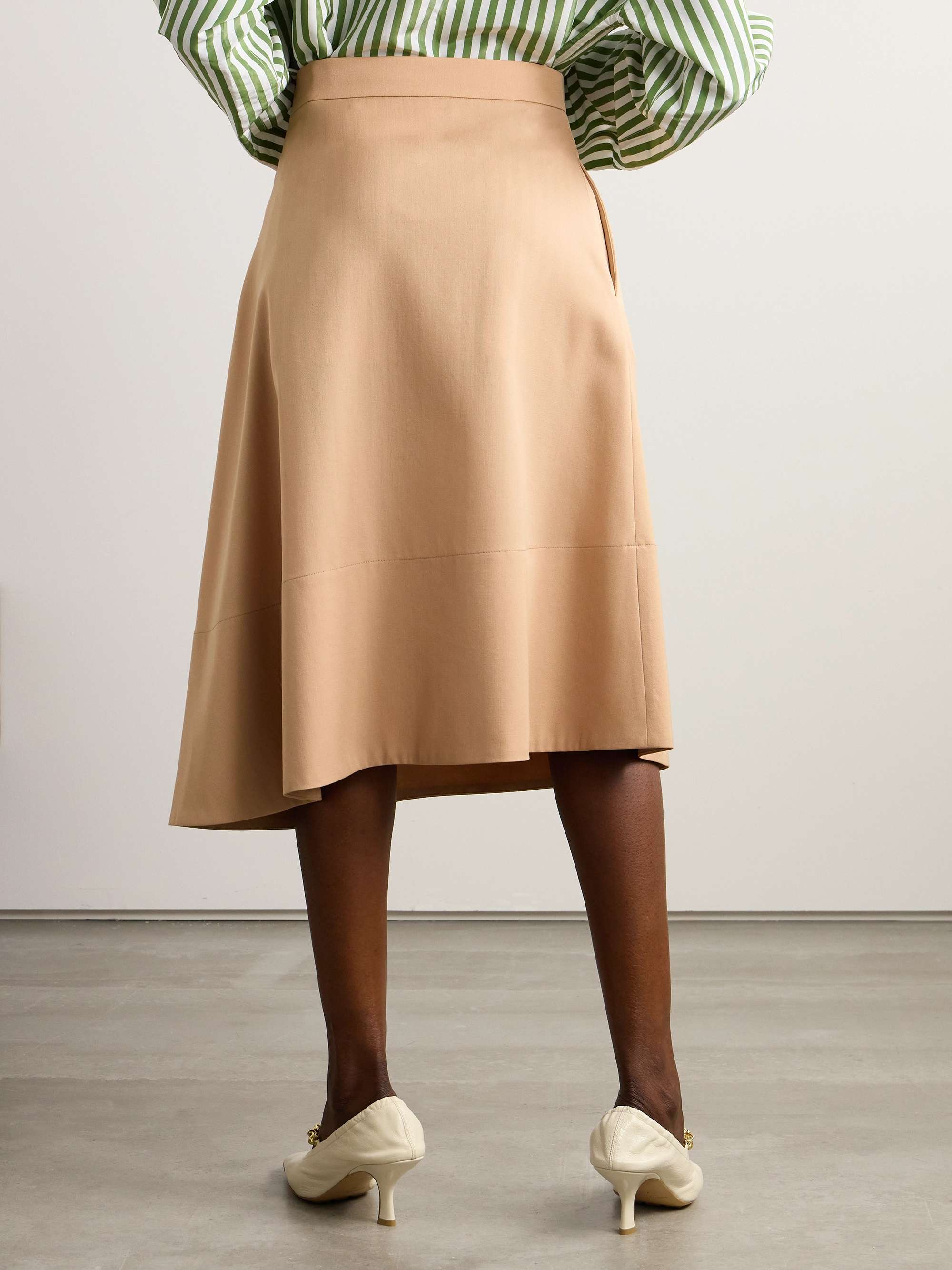 Paneled asymmetric wool-twill midi skirt view