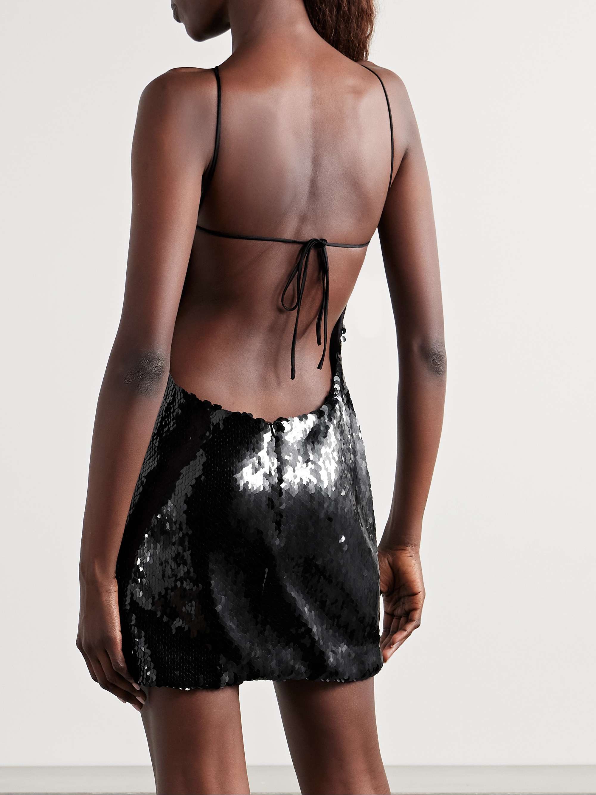 Open-back appliquéd sequined tulle halterneck mini dress view