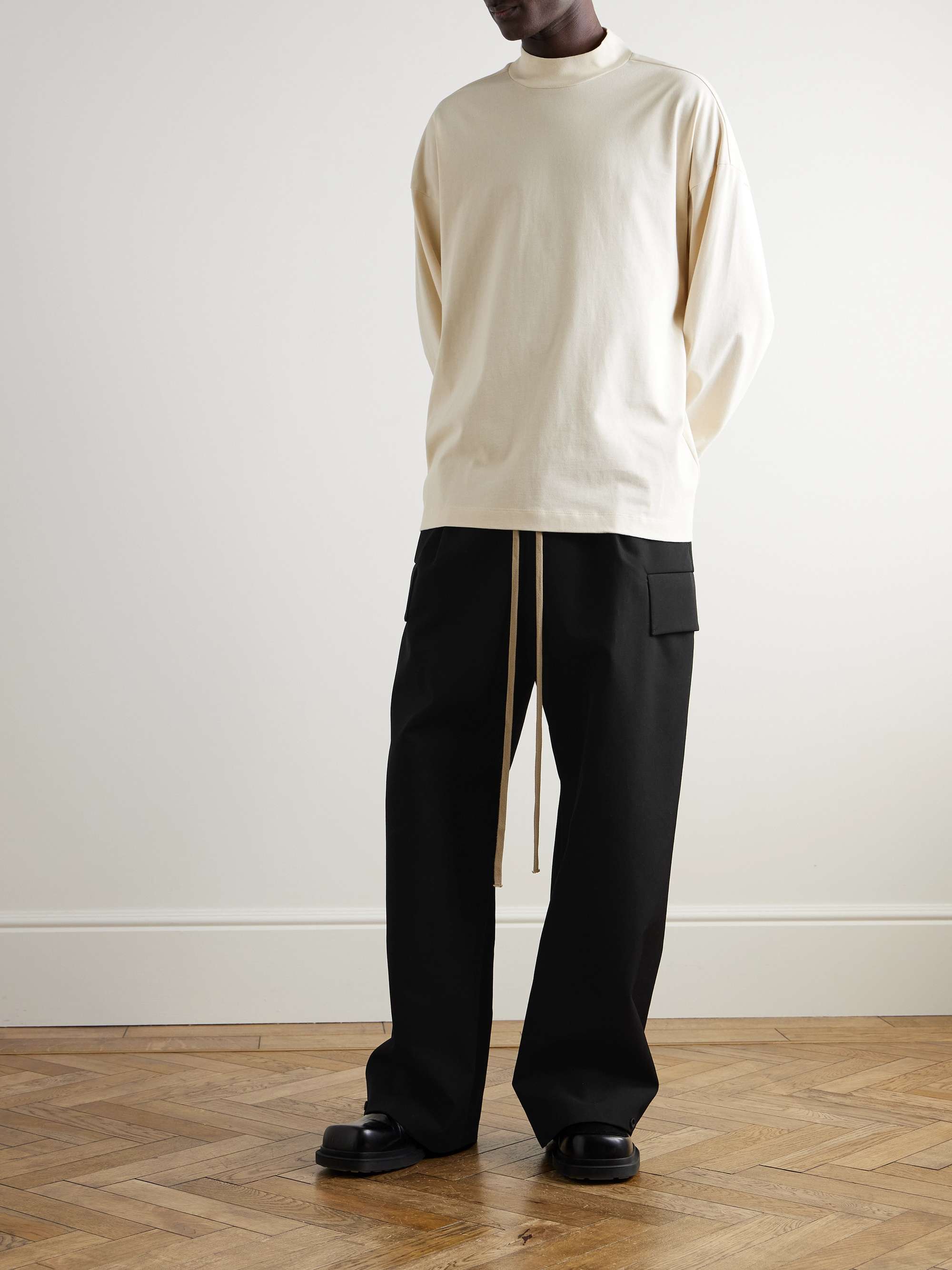 Wide-Leg Wool and Cotton-Blend Twill Drawstring Cargo Trousers view