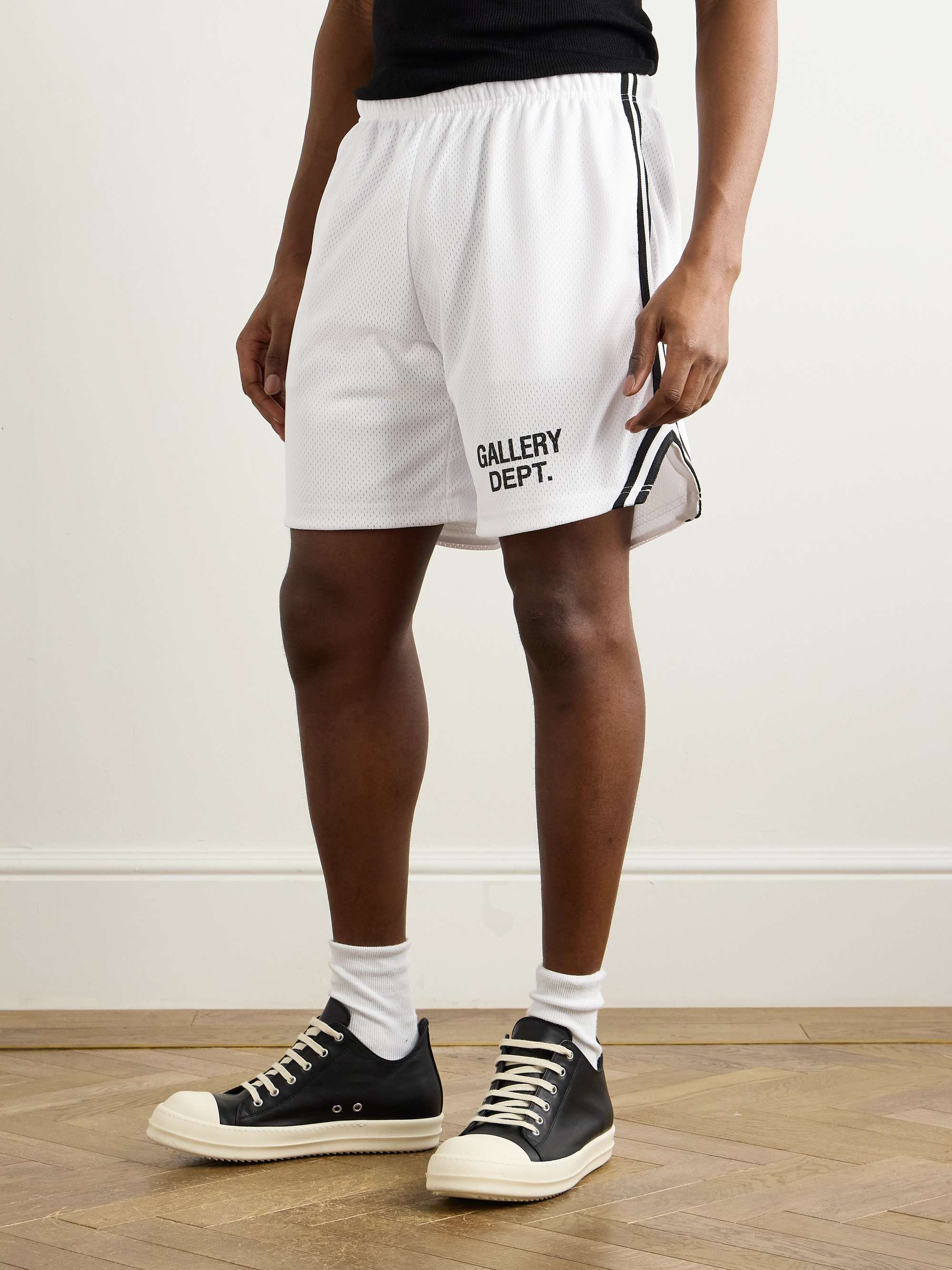 Venice Court Wide-Leg Logo-Print Webbing-Trimmed Mesh Shorts view