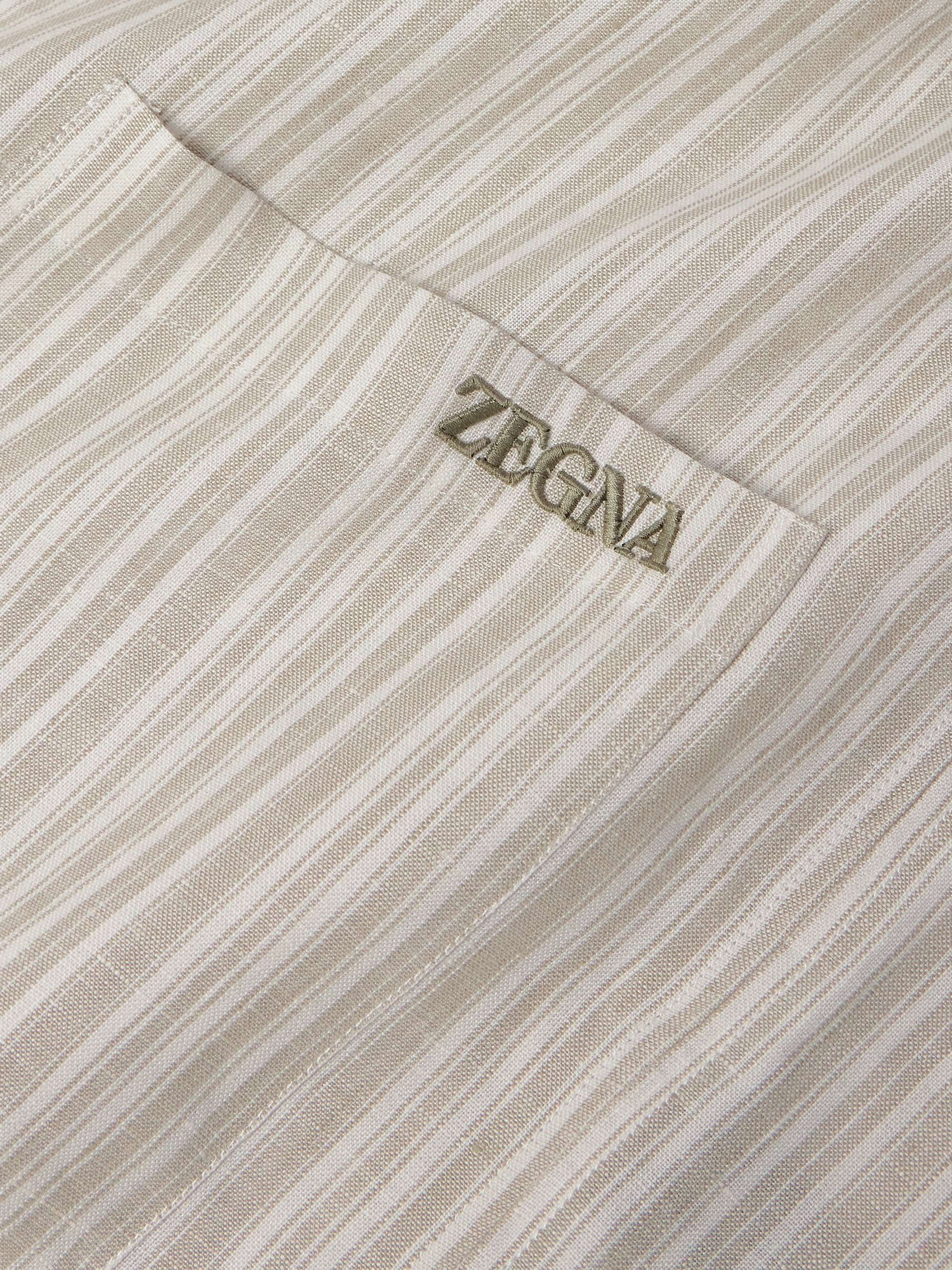 Logo-Embroidered Striped Linen Pyjama Set view