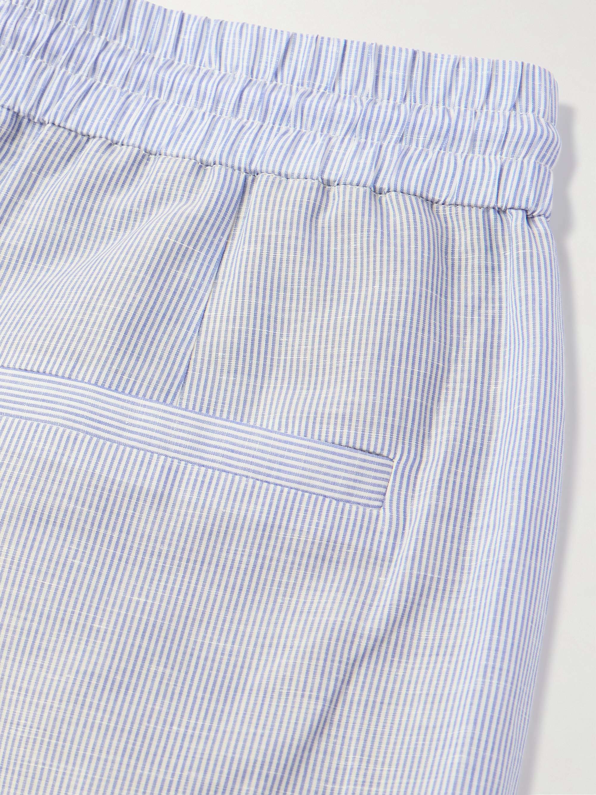 Akanko Straight-Leg Striped Linen and Cotton-Blend Poplin Trousers view