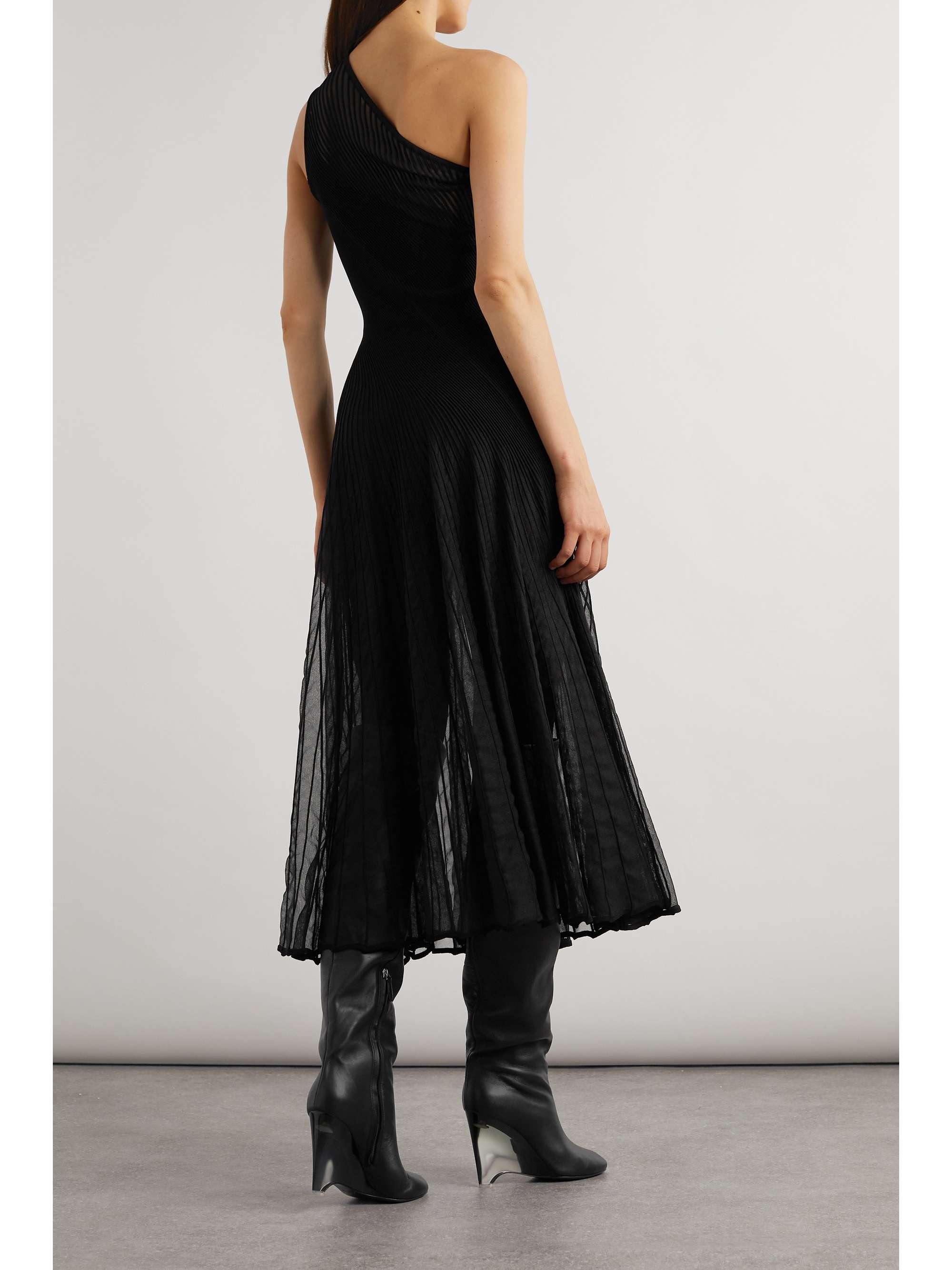 Archetypes asymmetric one-shoulder ribbed-knit midi dress view