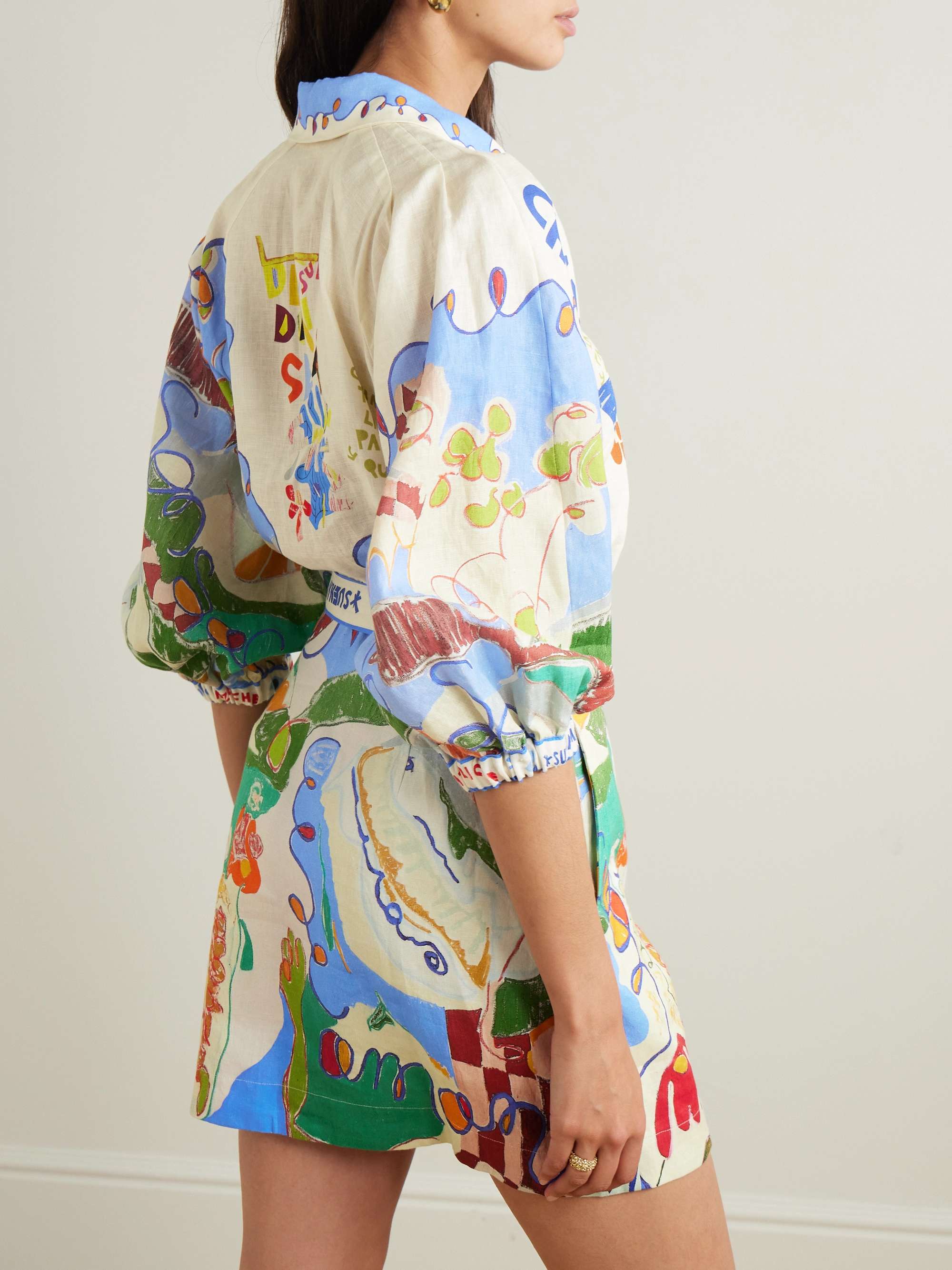 + Nadia Hernandez belted printed linen shirt dress view