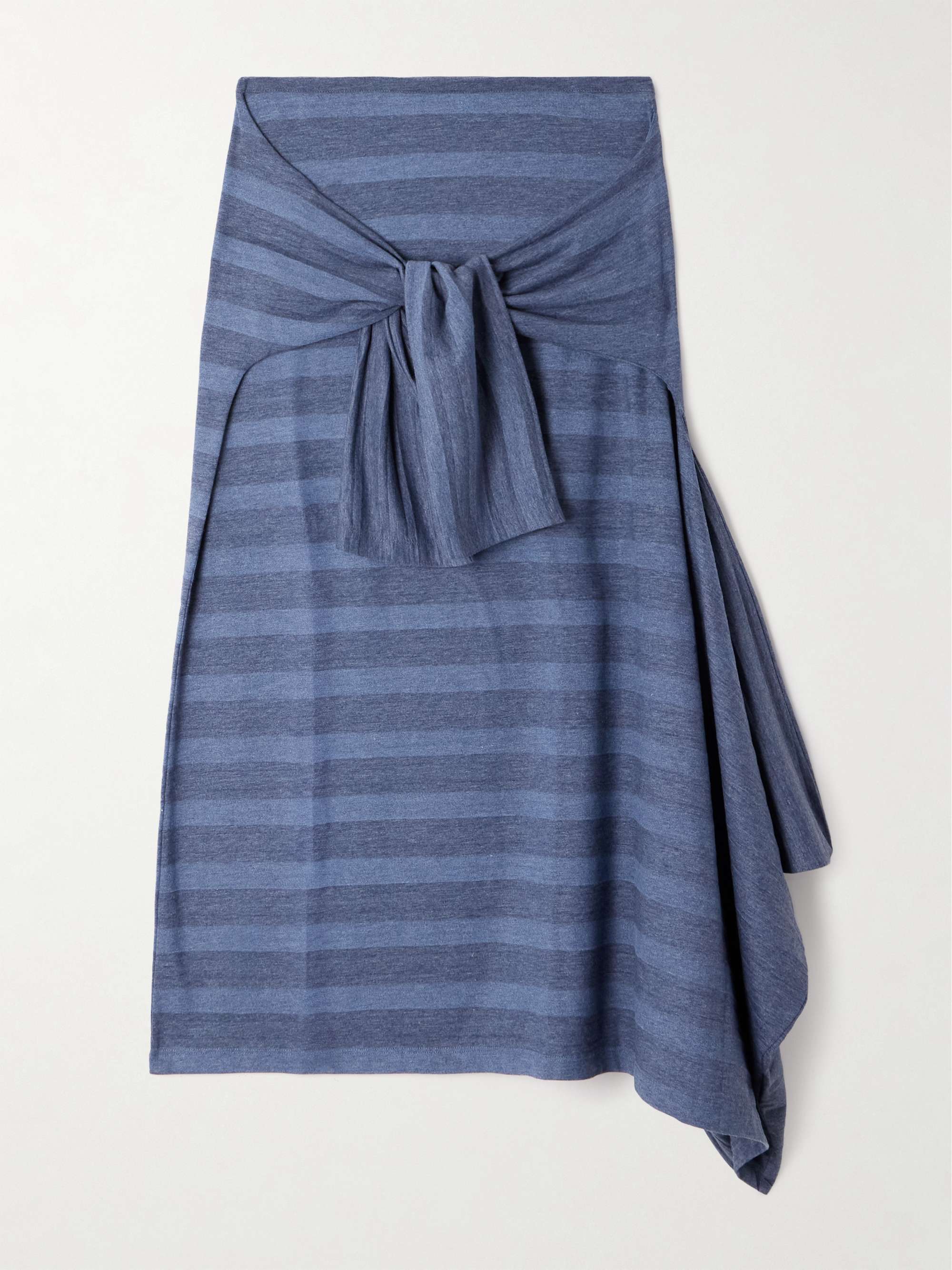 Sash convertible asymmetric twist-front striped cotton-blend jersey midi skirt view