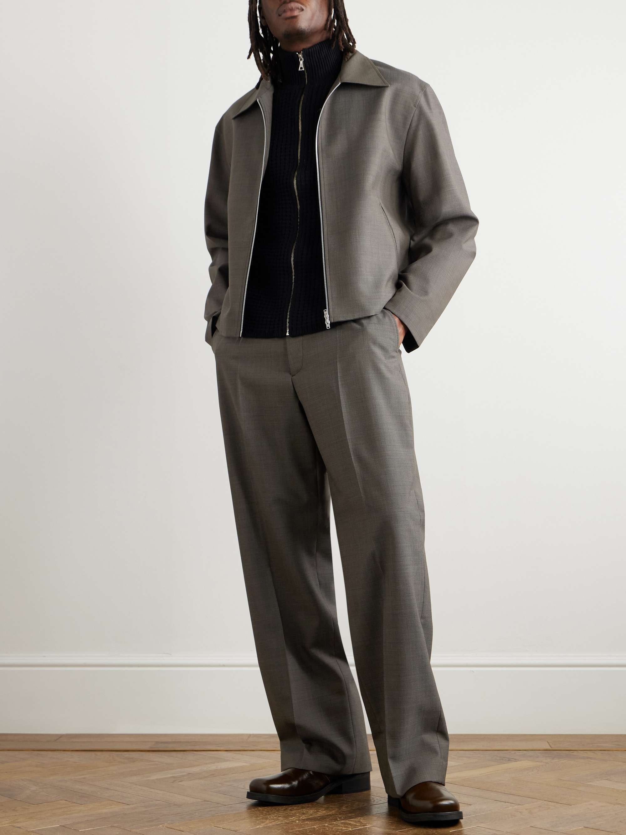 Borrowed Straight-Leg Pleated Checked Wool Chinos view
