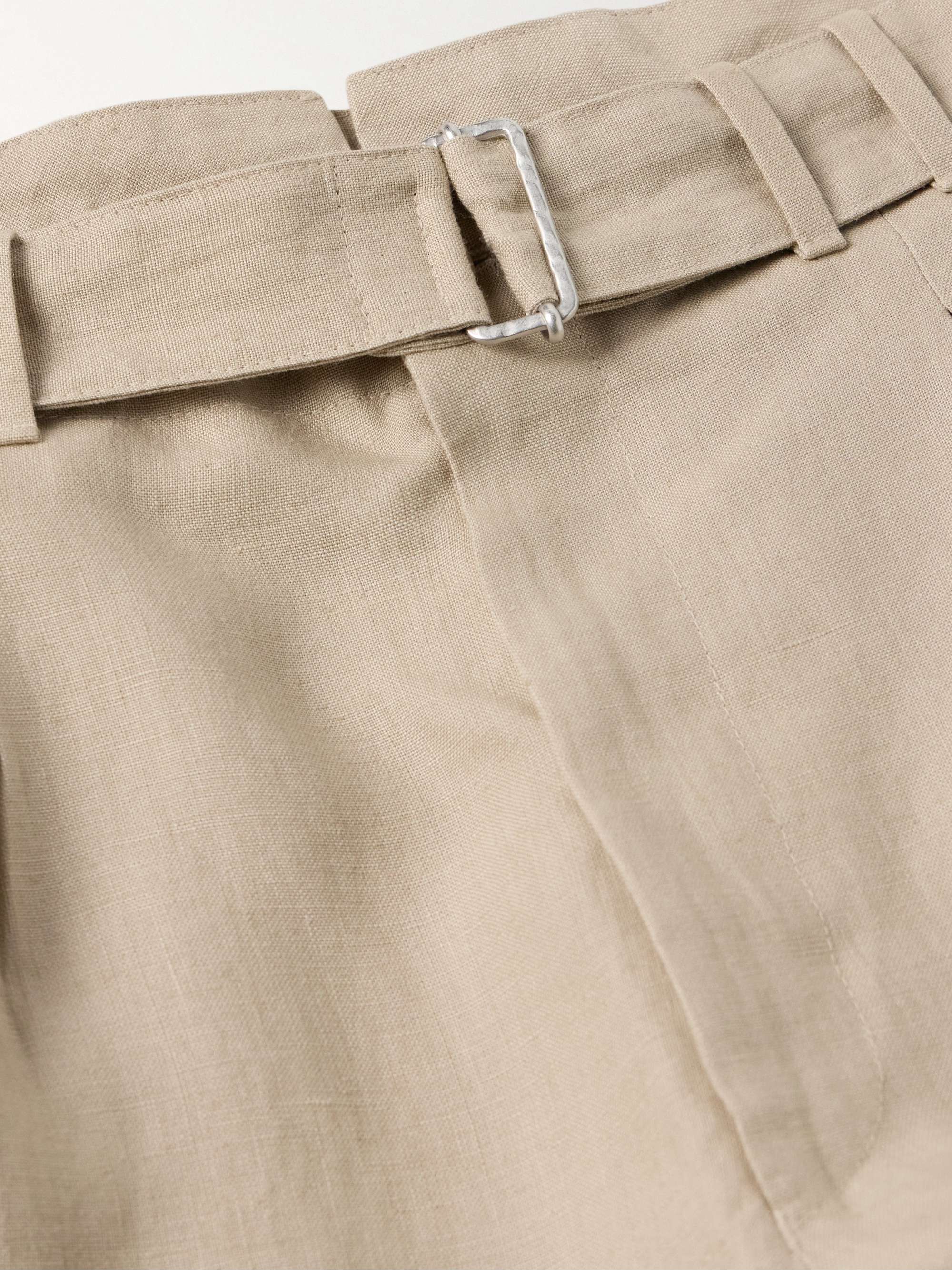 Wide-Leg Belted Pleated Linen Shorts view