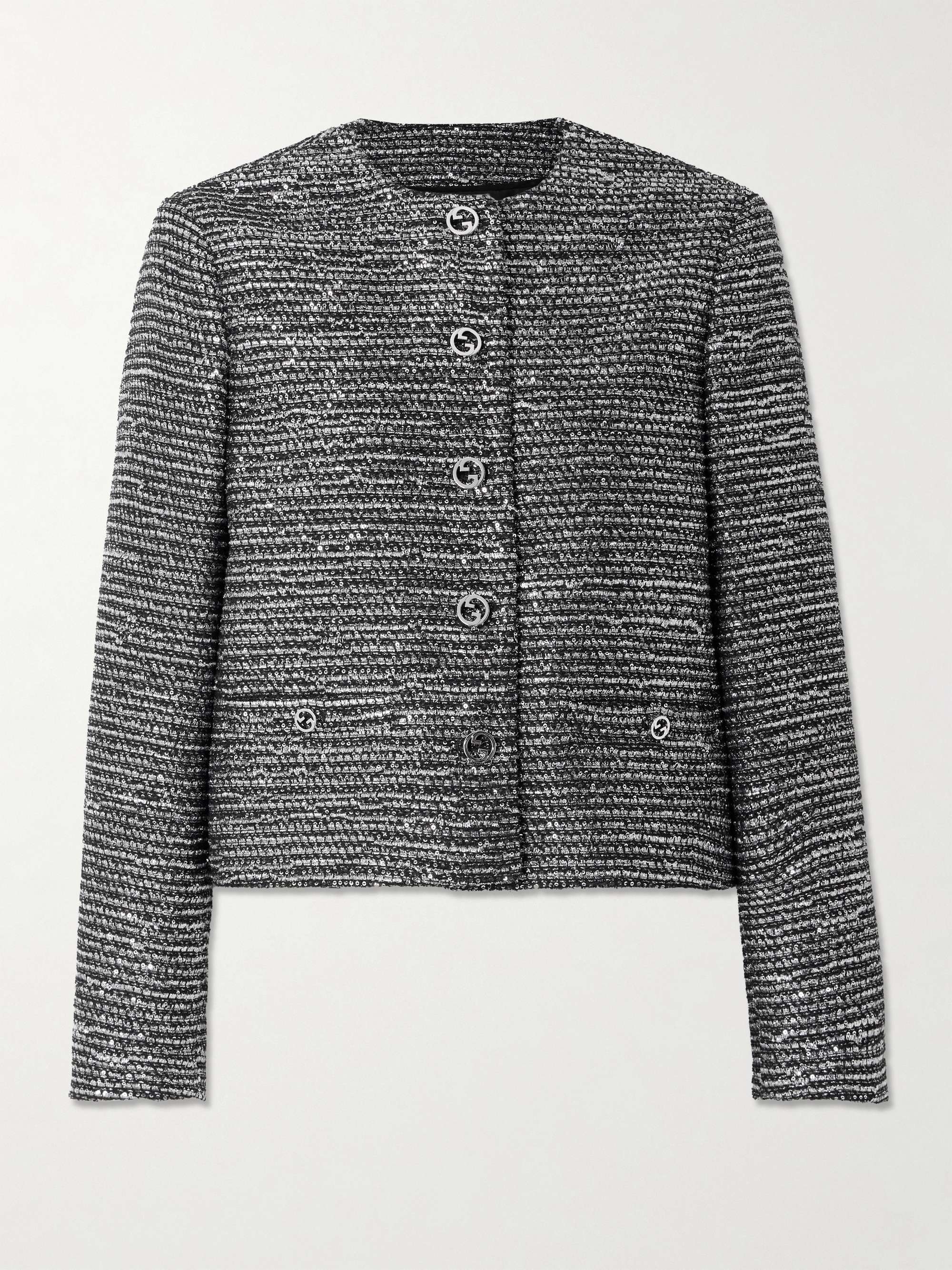 Cropped sequined wool-blend jacket view