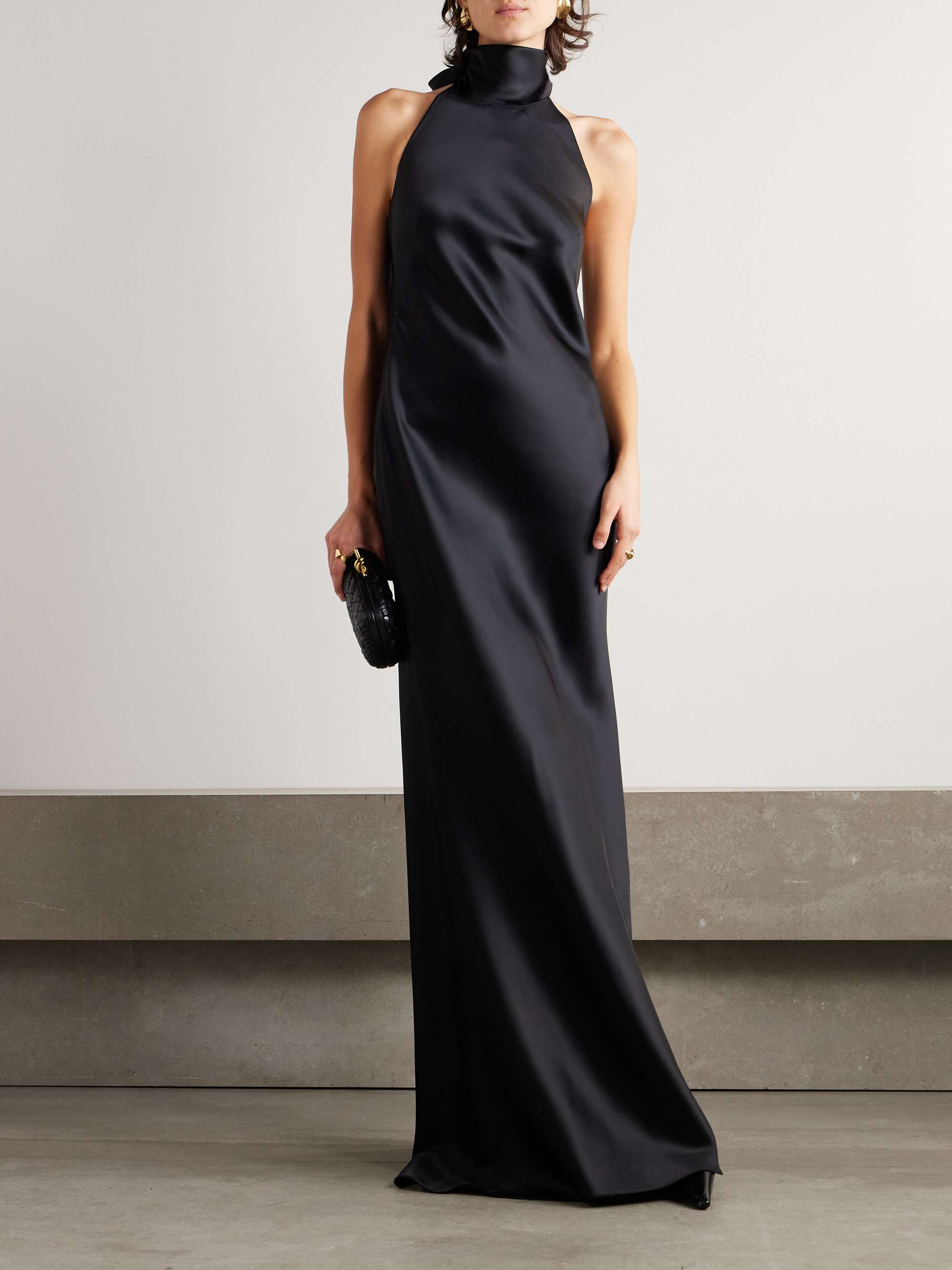Chilton open-back satin halterneck gown view