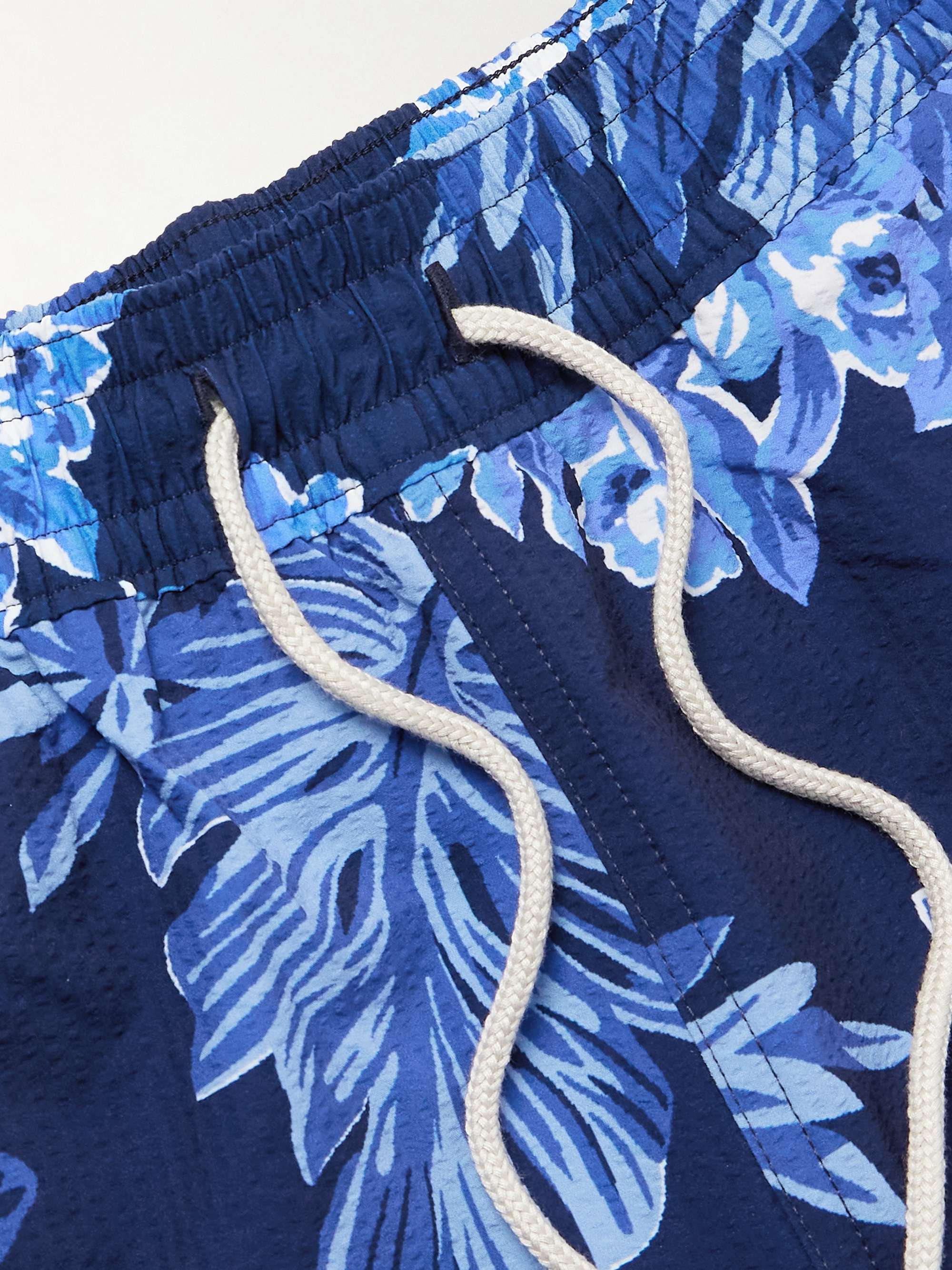 Traveler Straight-Leg Mid-Length Floral-Print Seersucker Swim Shorts view