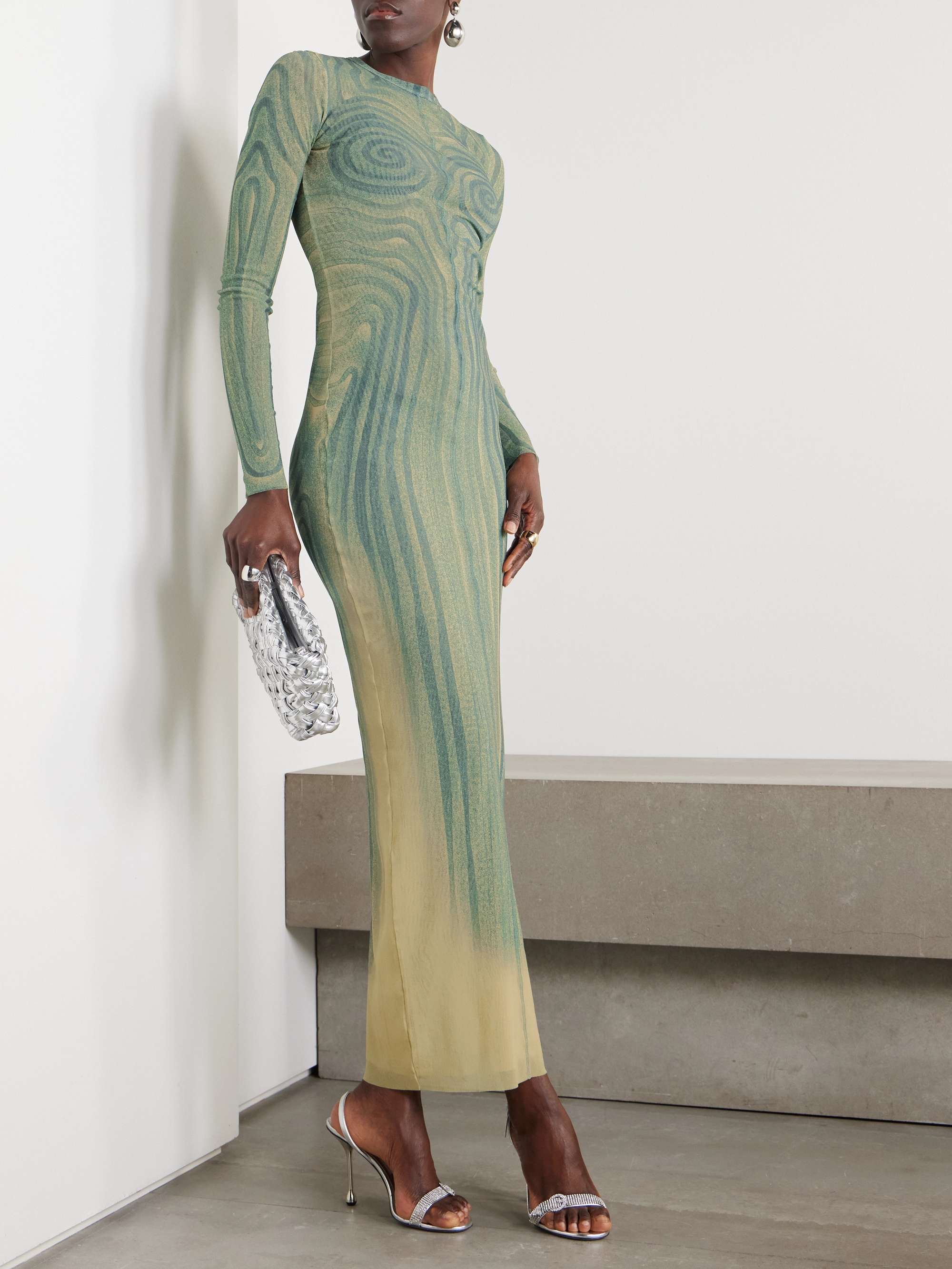 Printed mesh maxi dress view