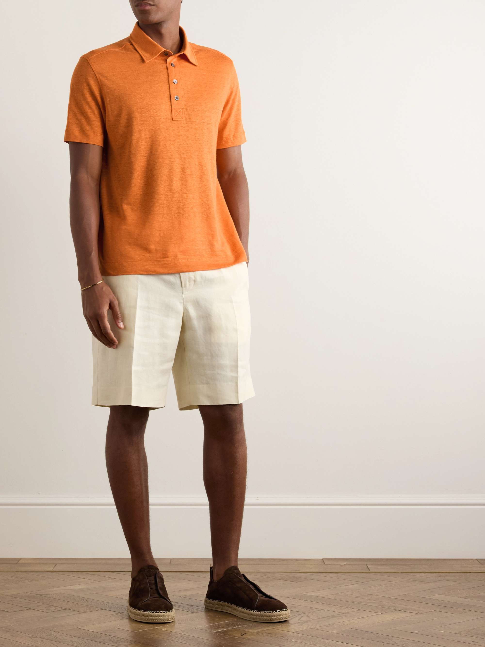 Slim-Fit Linen Polo Shirt view